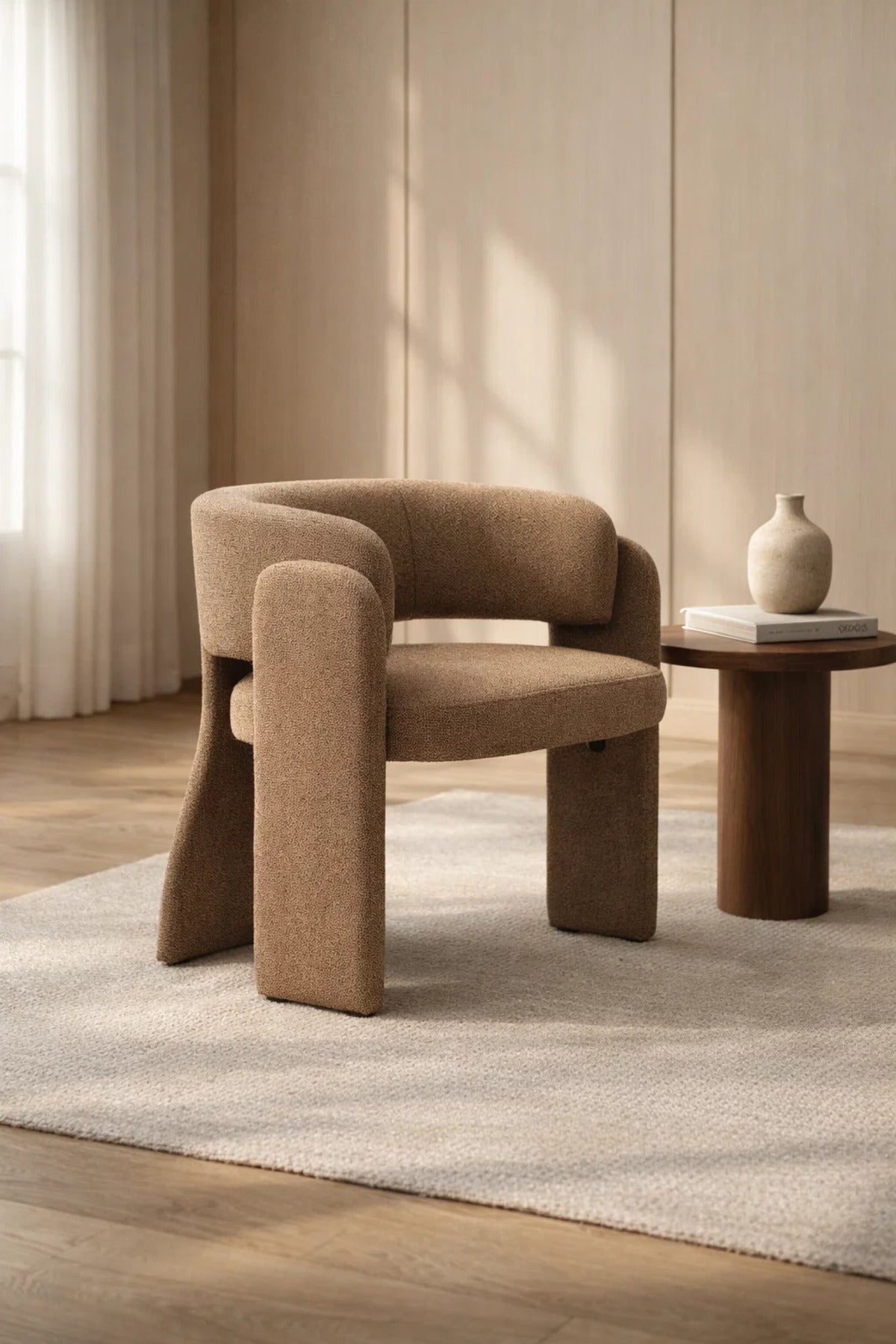 Luxury Coffee Fabric Dining Chair Modern Upholstered Armchair for Living Room Bedroom Interior