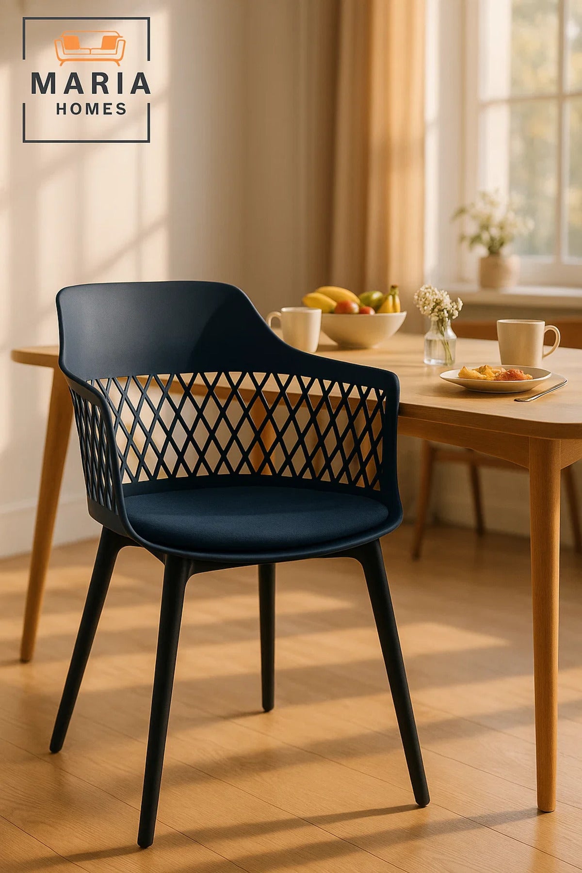 Blue Diamond-Back Plastic Armchair Modern Indoor Outdoor Chair with Black Legs and Ventilated Design