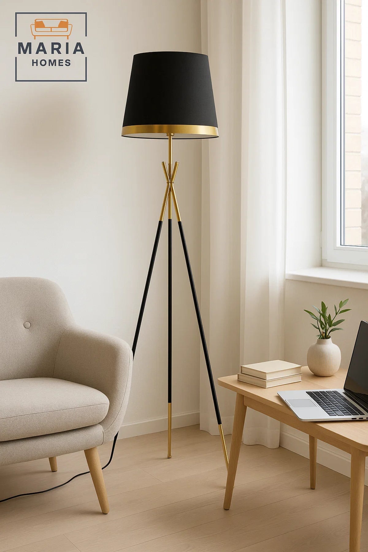 Luxury Black and Gold Tripod Floor Lamp