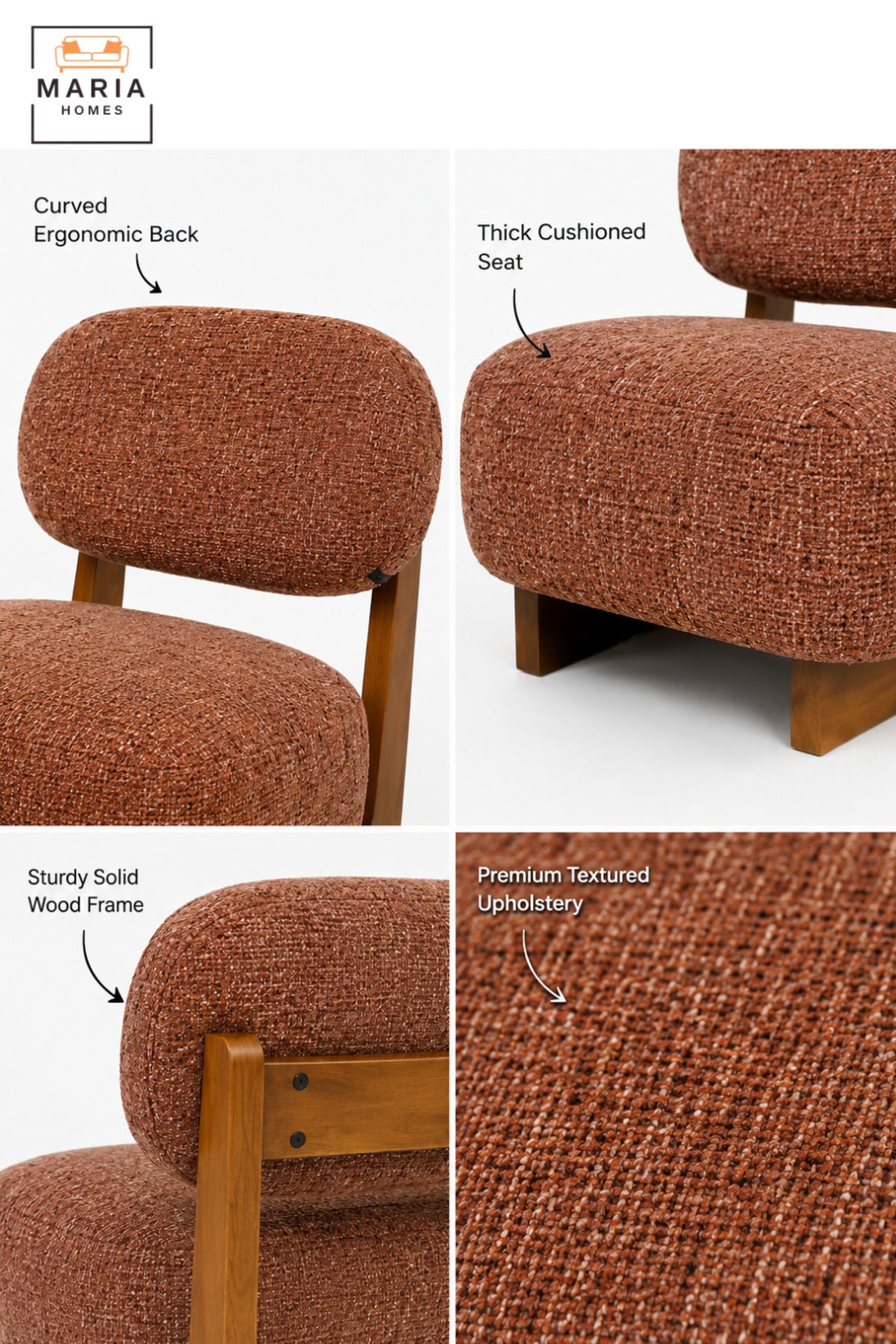 Modern Upholstered Accent Chair with Wooden Frame & Padded Backrest | Contemporary Armless Lounge Chair for Living Room, Bedroom, Hotel & Reception