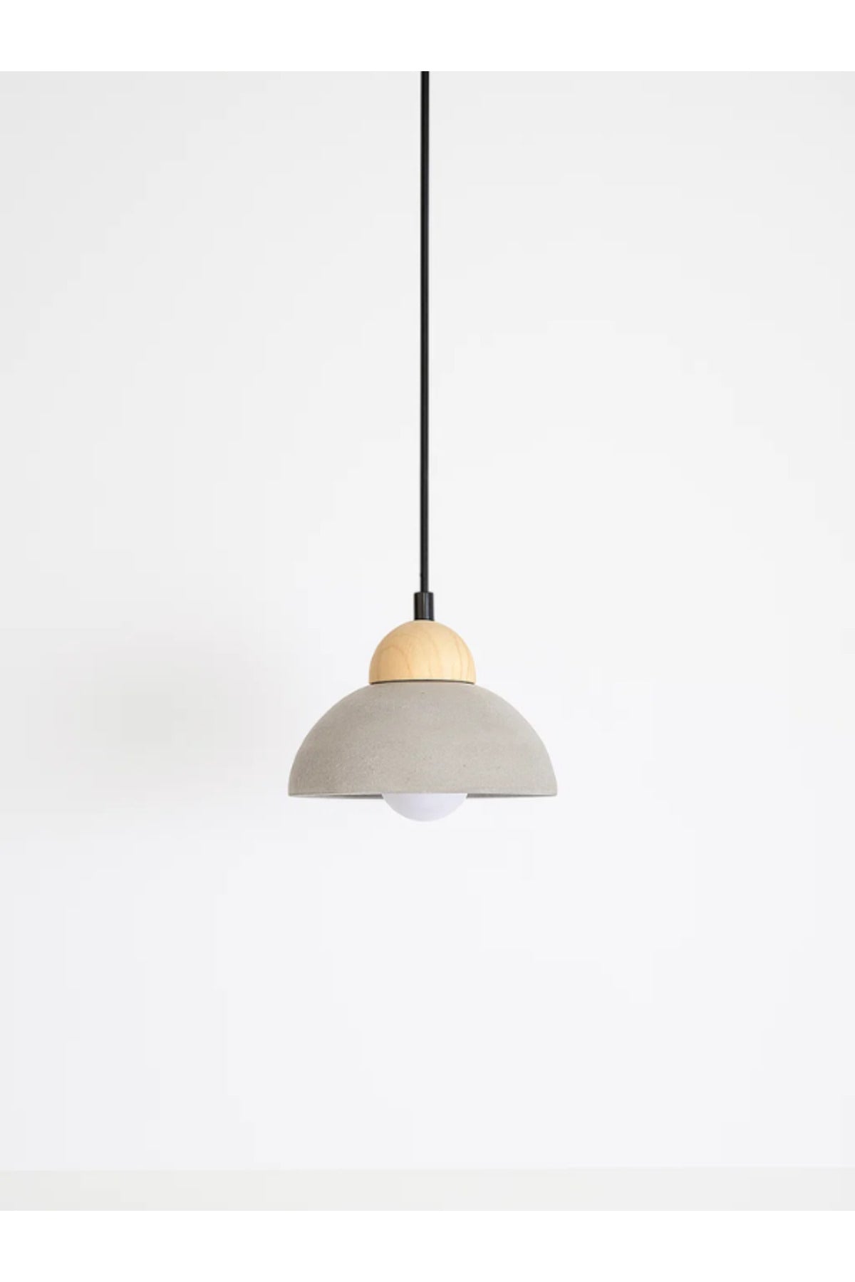 Modern Gray Pendant Light Ð Concrete and Wood Hanging Lamp for Living & Dining Room