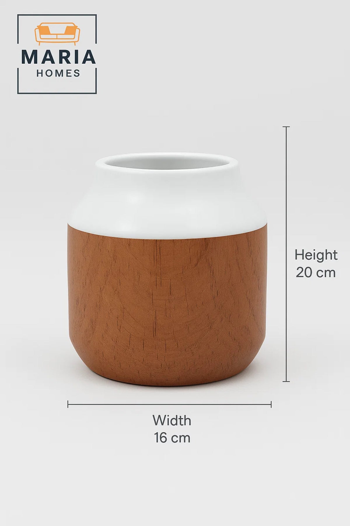 White and Cork Effect Ceramic Vase – Small Modern Decorative Flower Pot with Glossy Finish