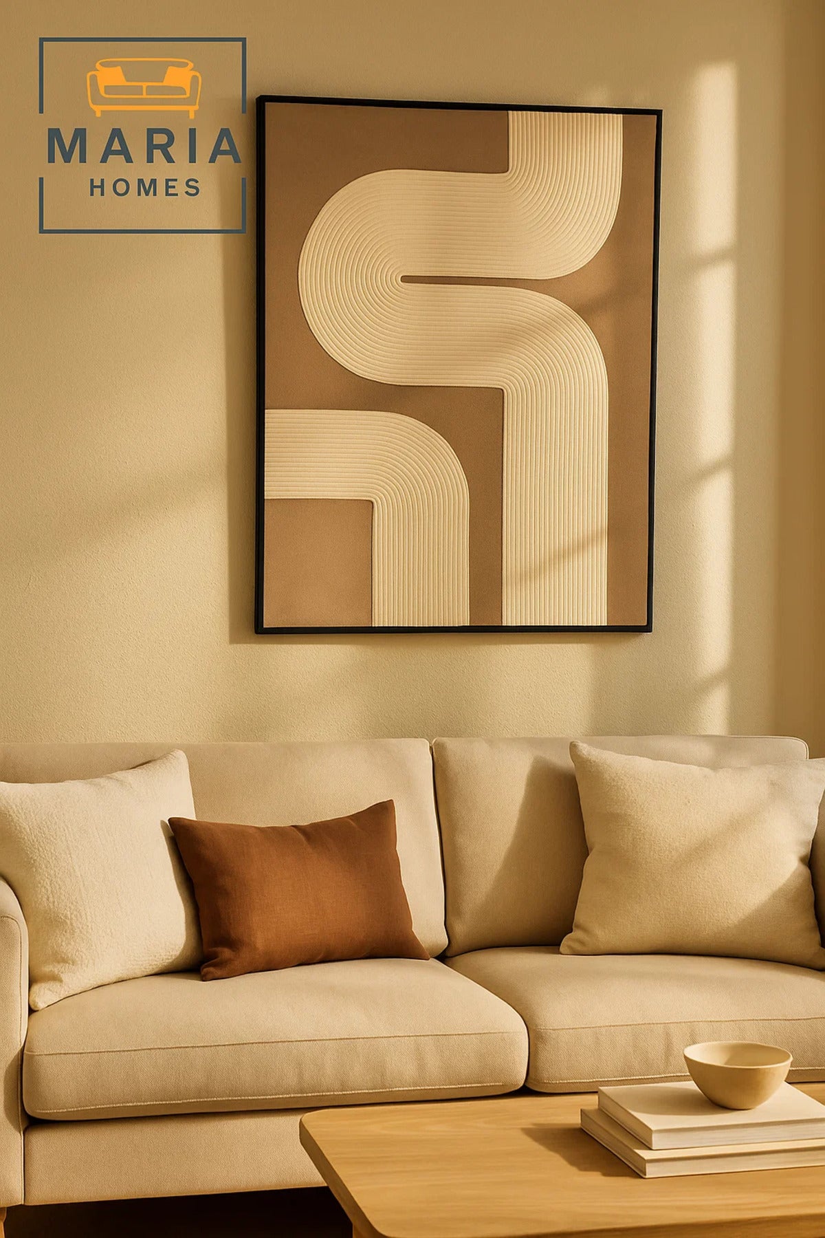Contemporary Beige Area Rug with Cream Curved Line Design Ð 4.3*123 cm