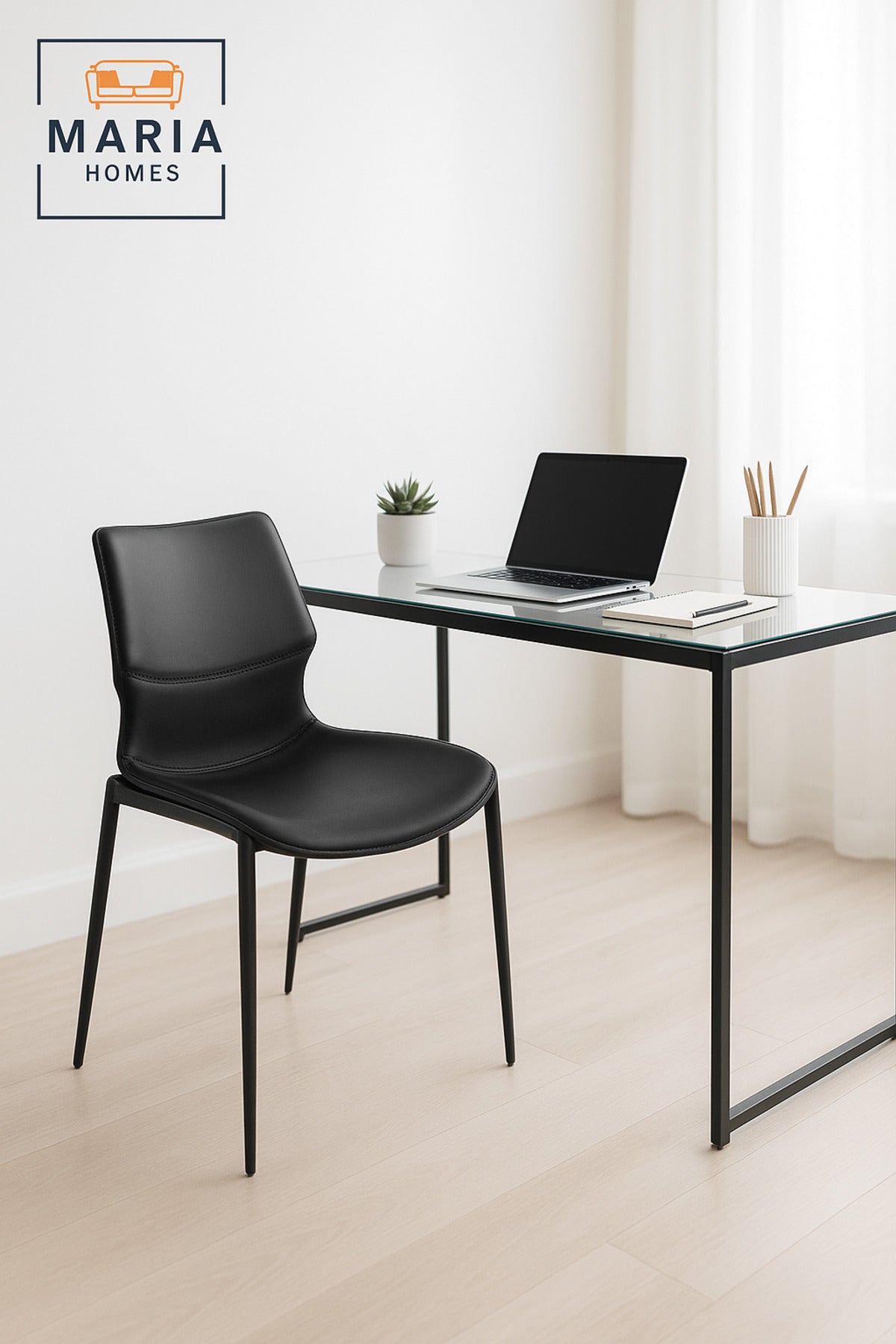 Modern Black Dining Chair with Sleek Metal Legs and Cushioned Seat