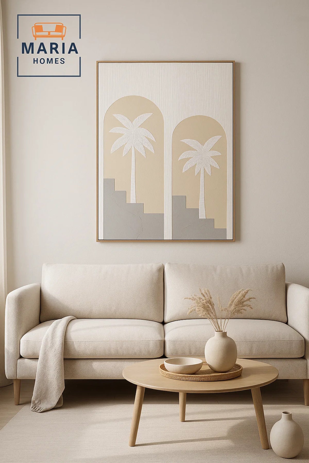 Modern 3D Wall Art Ð Beige Palm Tree Decorative Panel with Textured Design 120_80 cm