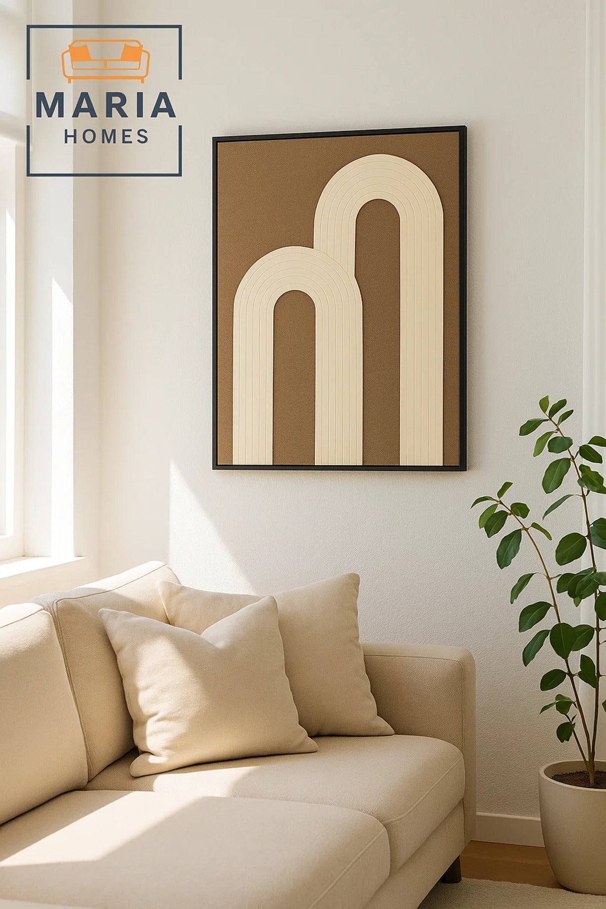 Modern Arched Line Canvas Wall Art with Textured Beige Pattern-size 23* 4.3*183CM