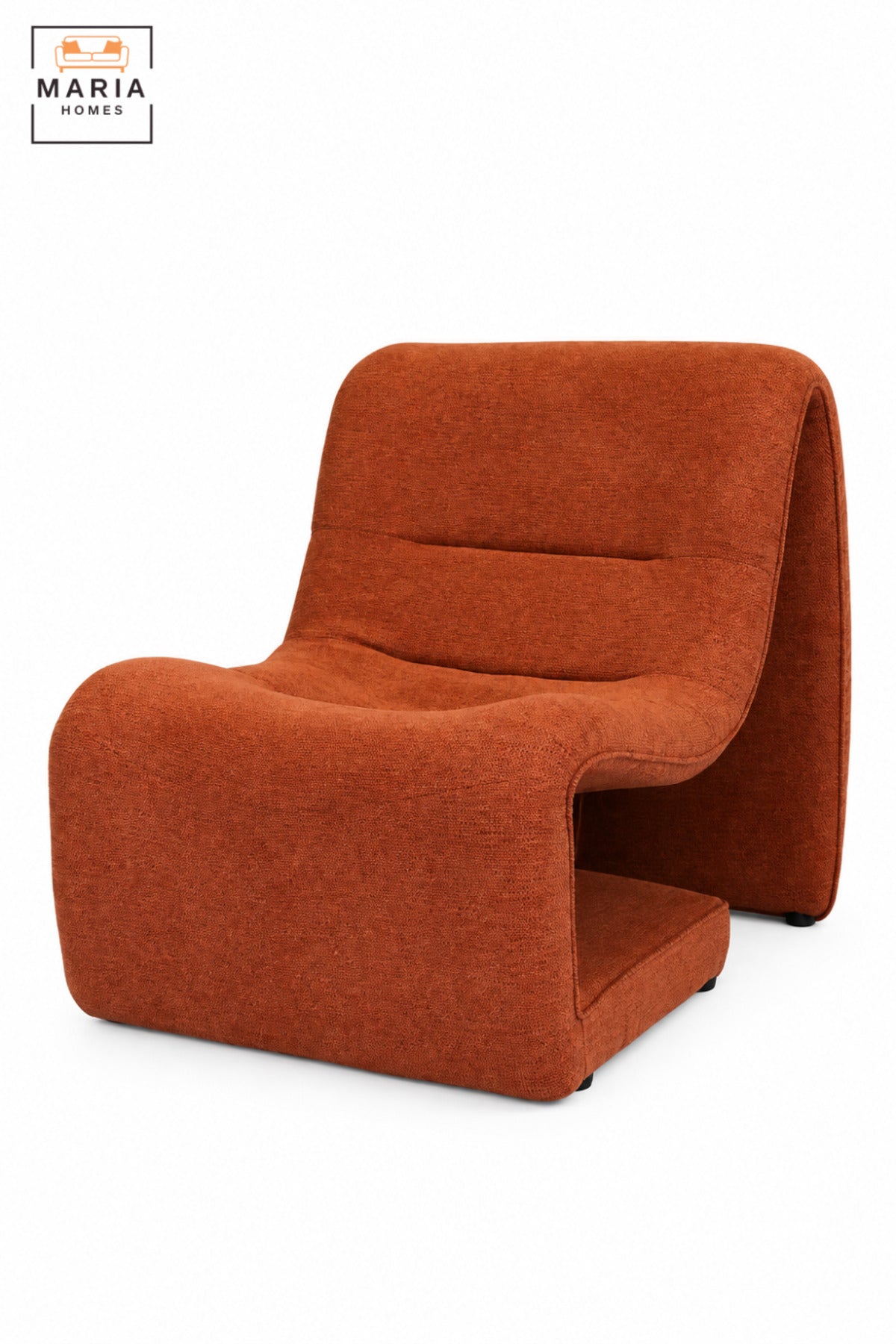 Modern Orange Upholstered Accent Chair with Sculptural Curved Design, Padded Seat for Living Room, Bedroom, Lounge & Reading Corner