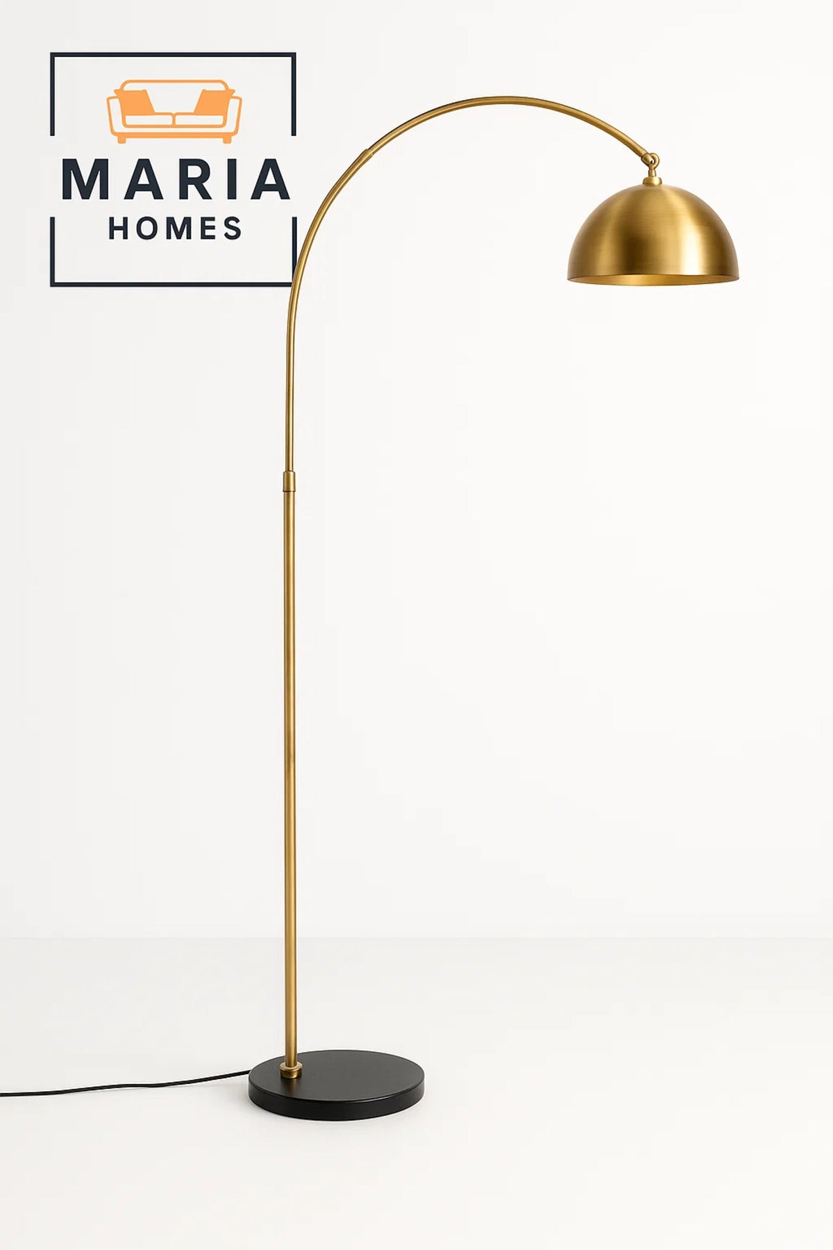 Arched Gold Floor Lamp with Black Marble Base