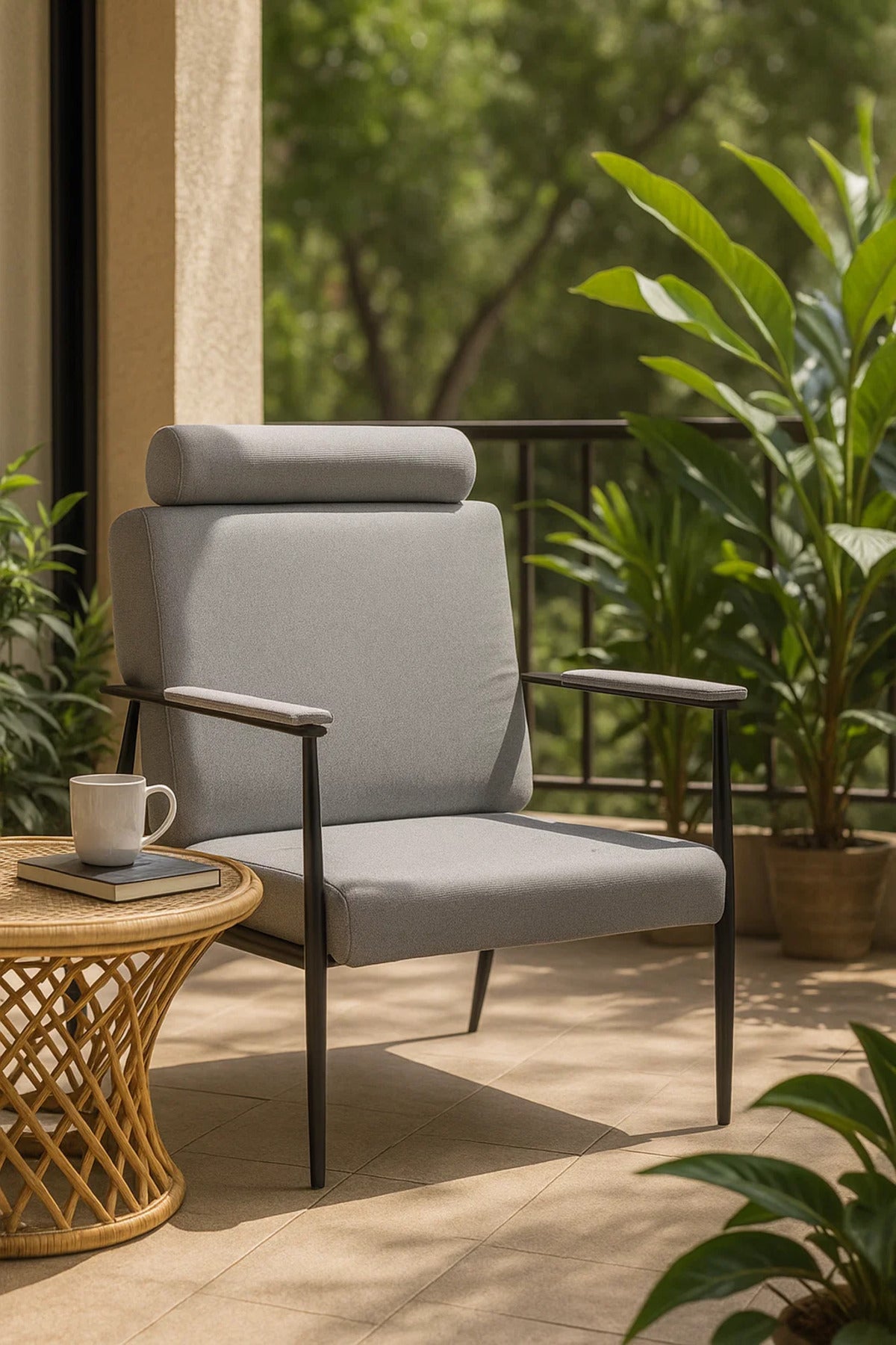 Light Grey Lounge Chair with Headrest | Modern Comfortable Armchair for Living Room & Office Decor
