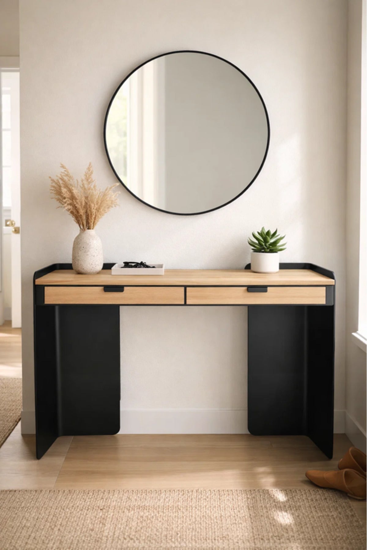 Modern Wood Console Table with 2 Drawers 140 _ 40 _ 80 cm