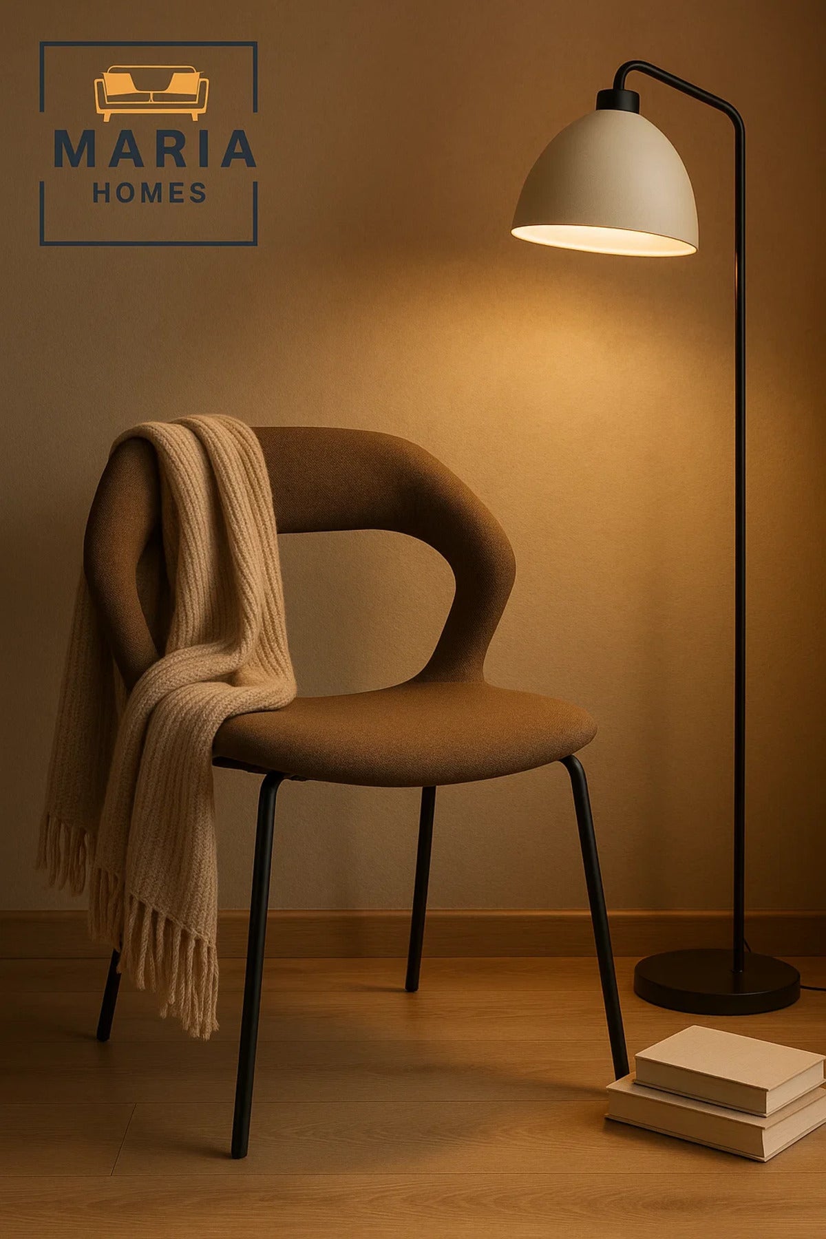 Modern Curved-Back Upholstered Dining Chair Ð Brown Fabric