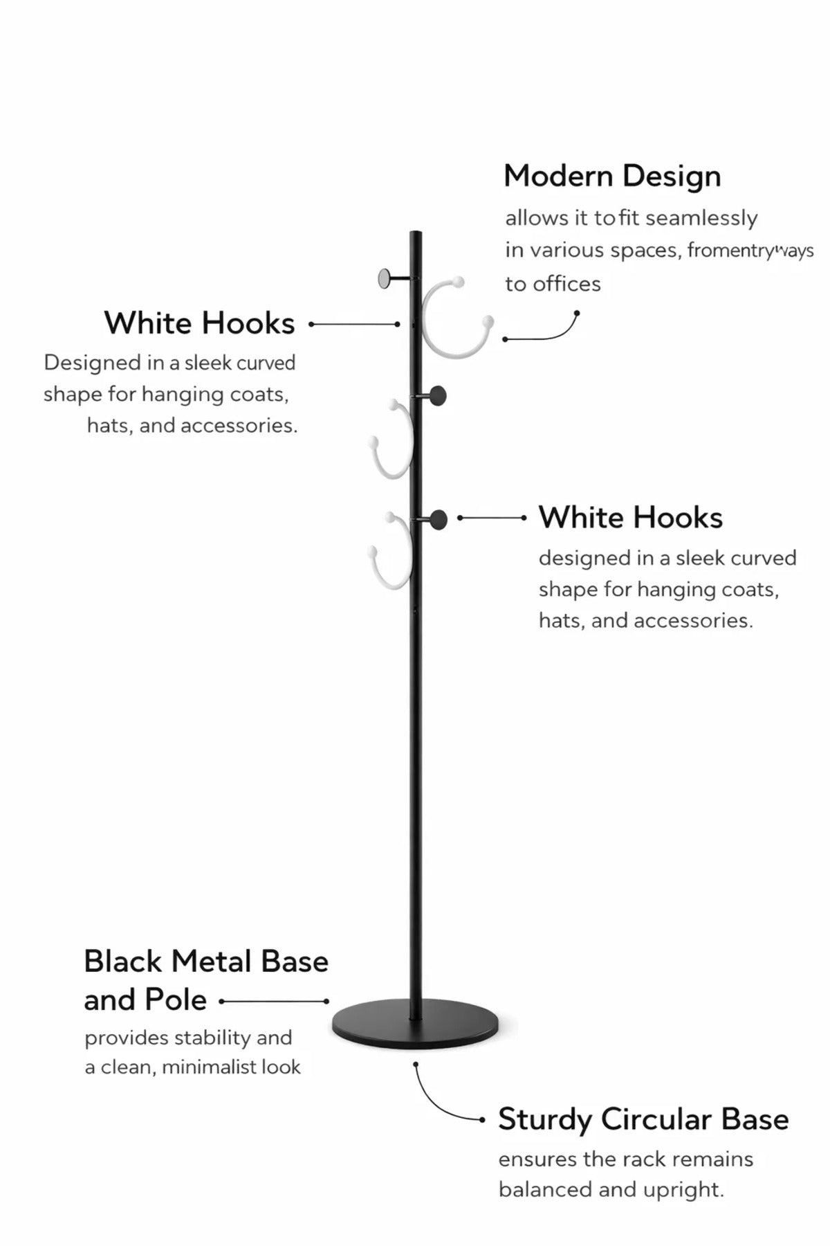 Elegant Floor Standing Metal Coat Hanger Rack with Modern Circular Hooks for Home and Office Use