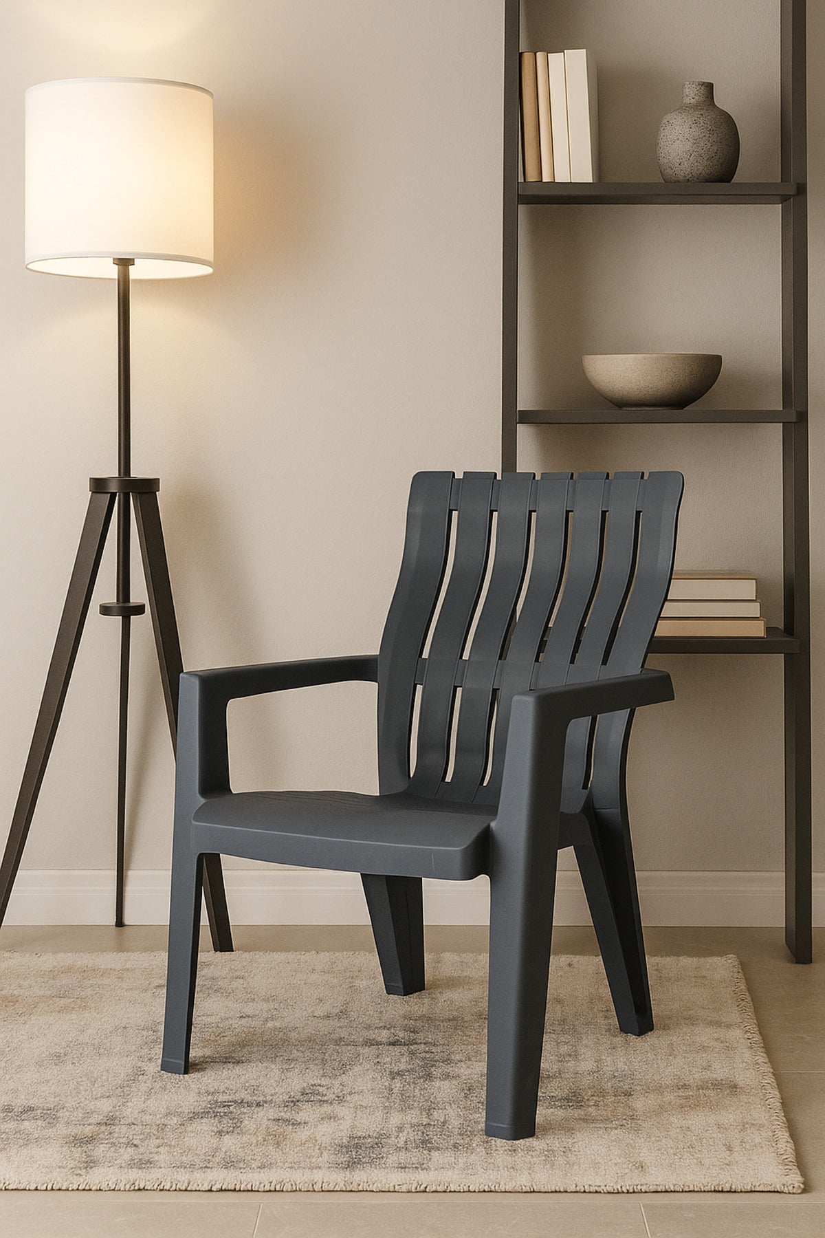 Durable Grey Plastic Arm Chair for Outdoor & Indoor Ð Stackable Garden & Patio Seating