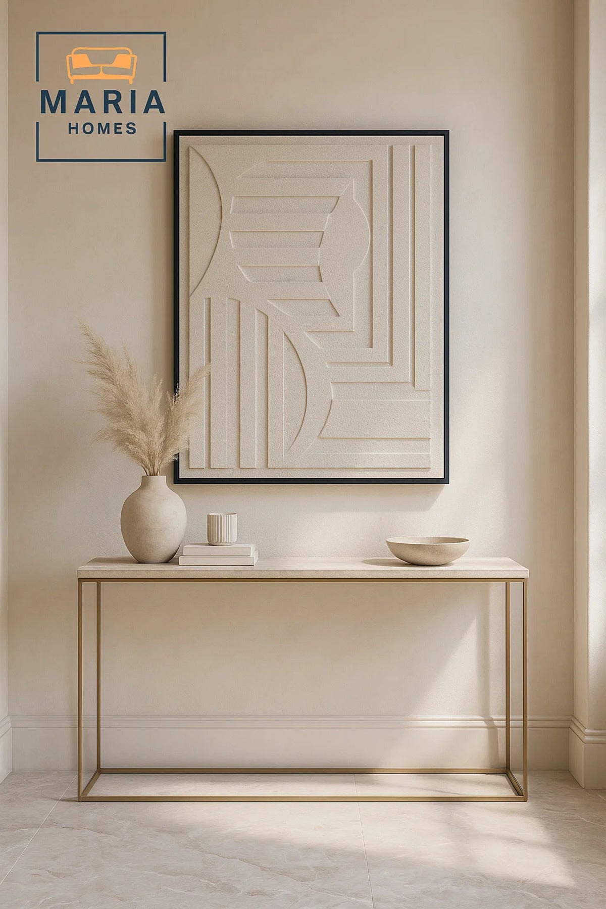 Modern 3D Wall Art Ð Beige Geometric Decorative Panel with Textured Shapes 150_100 cm