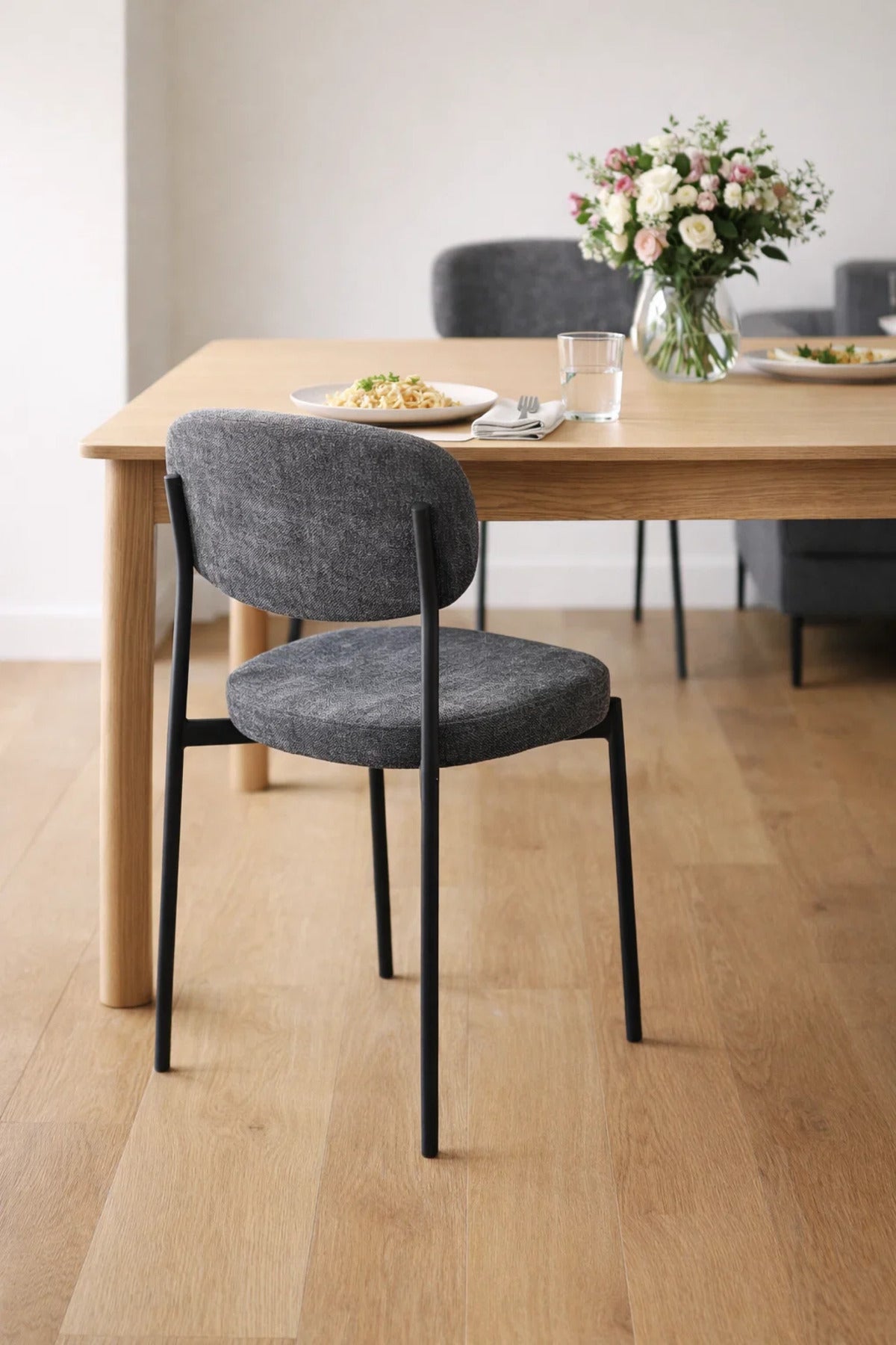 Modern Dark Grey Upholstered Dining Chair with Metal Legs Comfortable Accent Chair