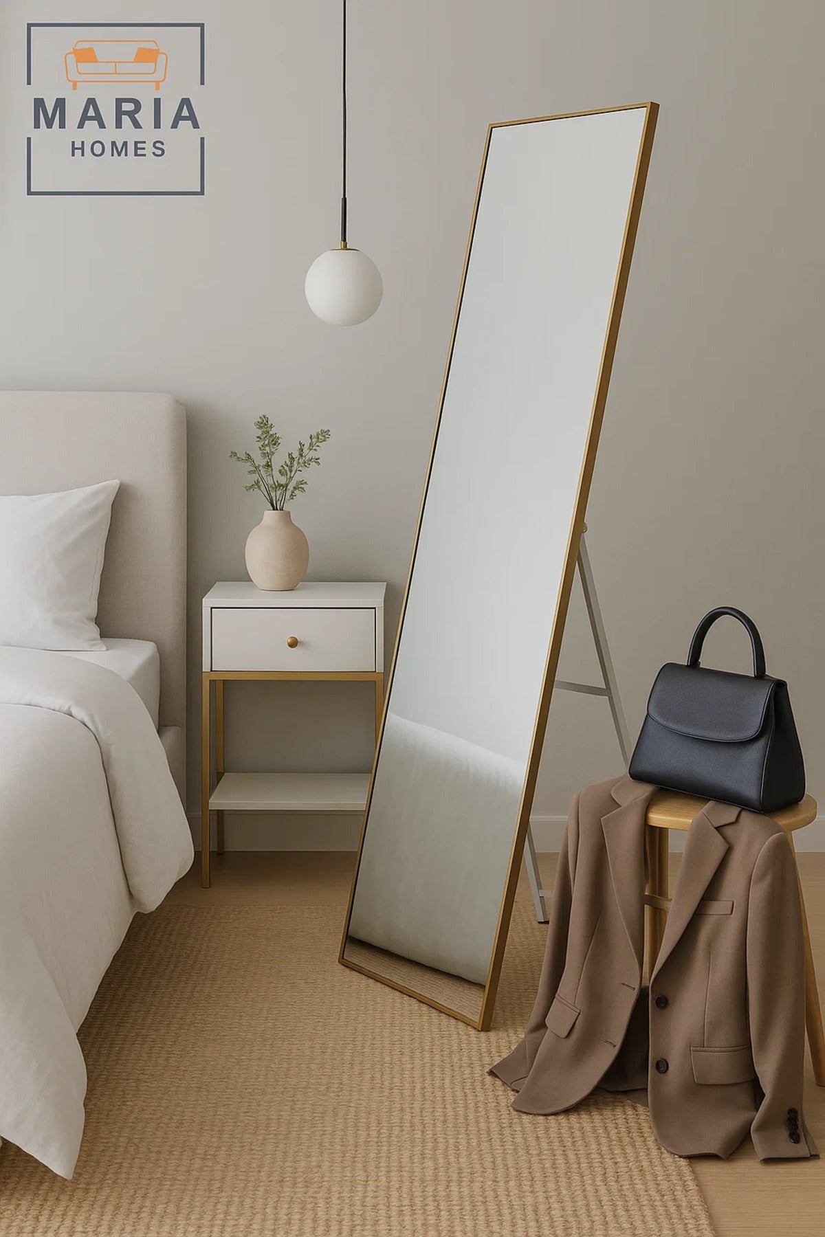 Modern Golden Framed Standing Mirror Ð 155x44 cm Full-Length Floor Mirror