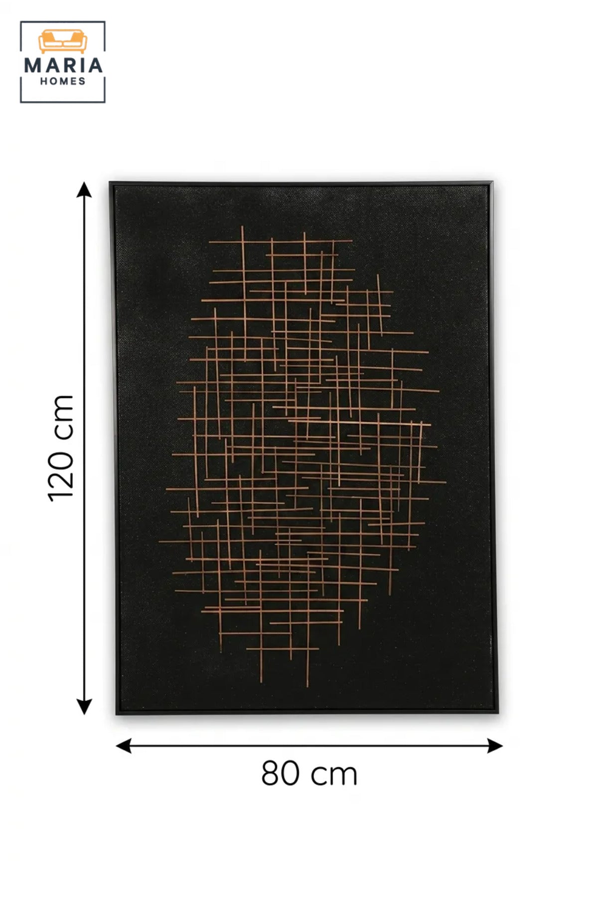 Modern Abstract Wall Art with Slim Black Frame, Gold Linear Geometric Design on Black Canvas for Living Room, Bedroom, Hallway and Office Décor