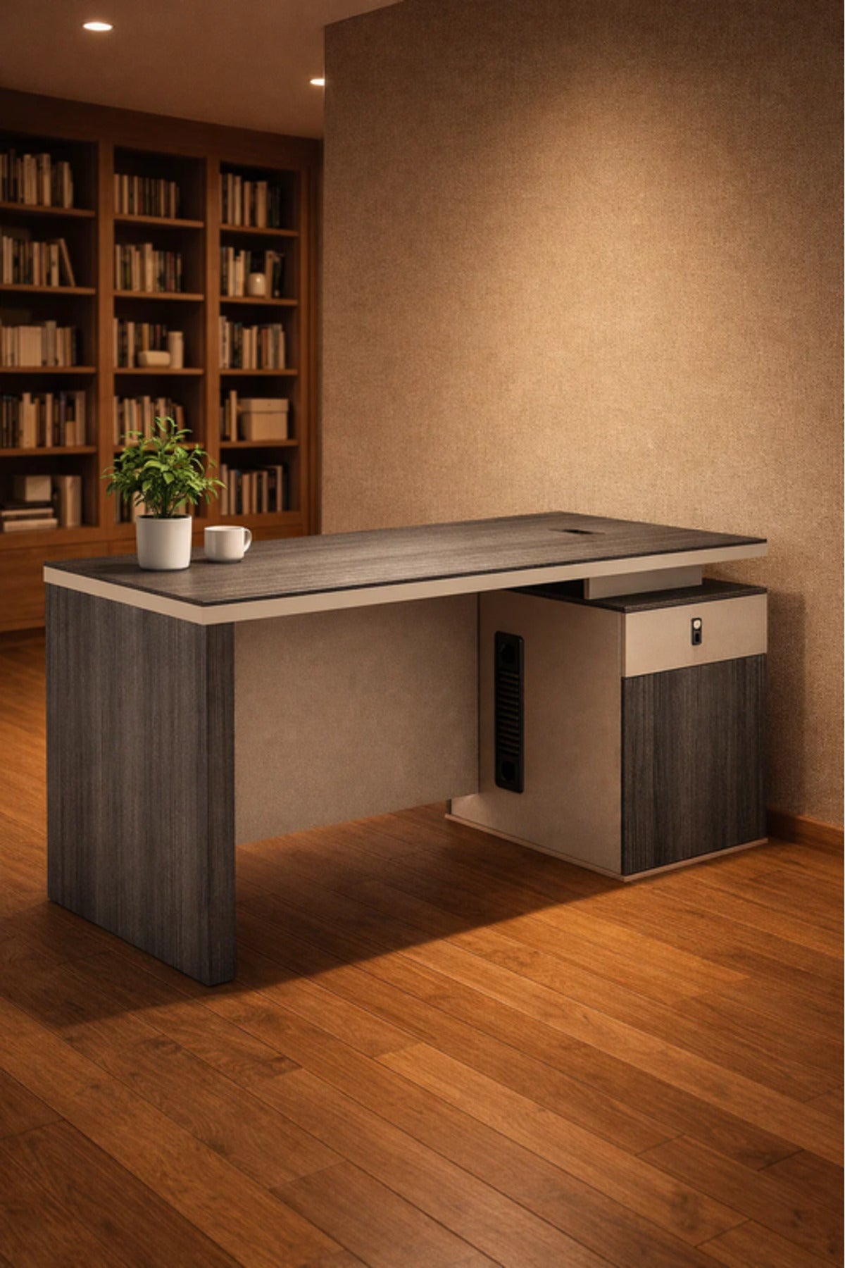 Modern DARK BEAUTY Executive Desk with Drawer & Cable Management Panel