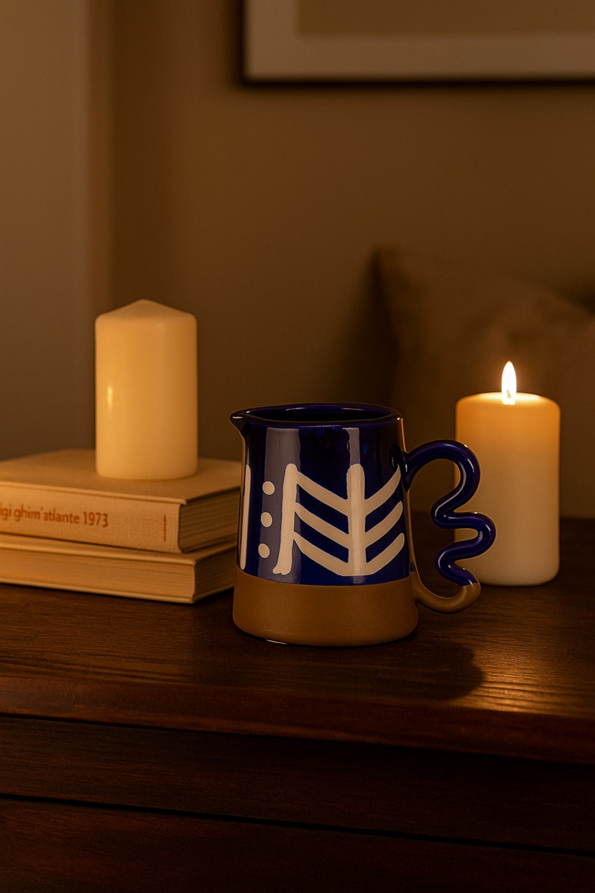 Dark Blue and White Ceramic Jug Ð Artistic Modern Decorative Pitcher