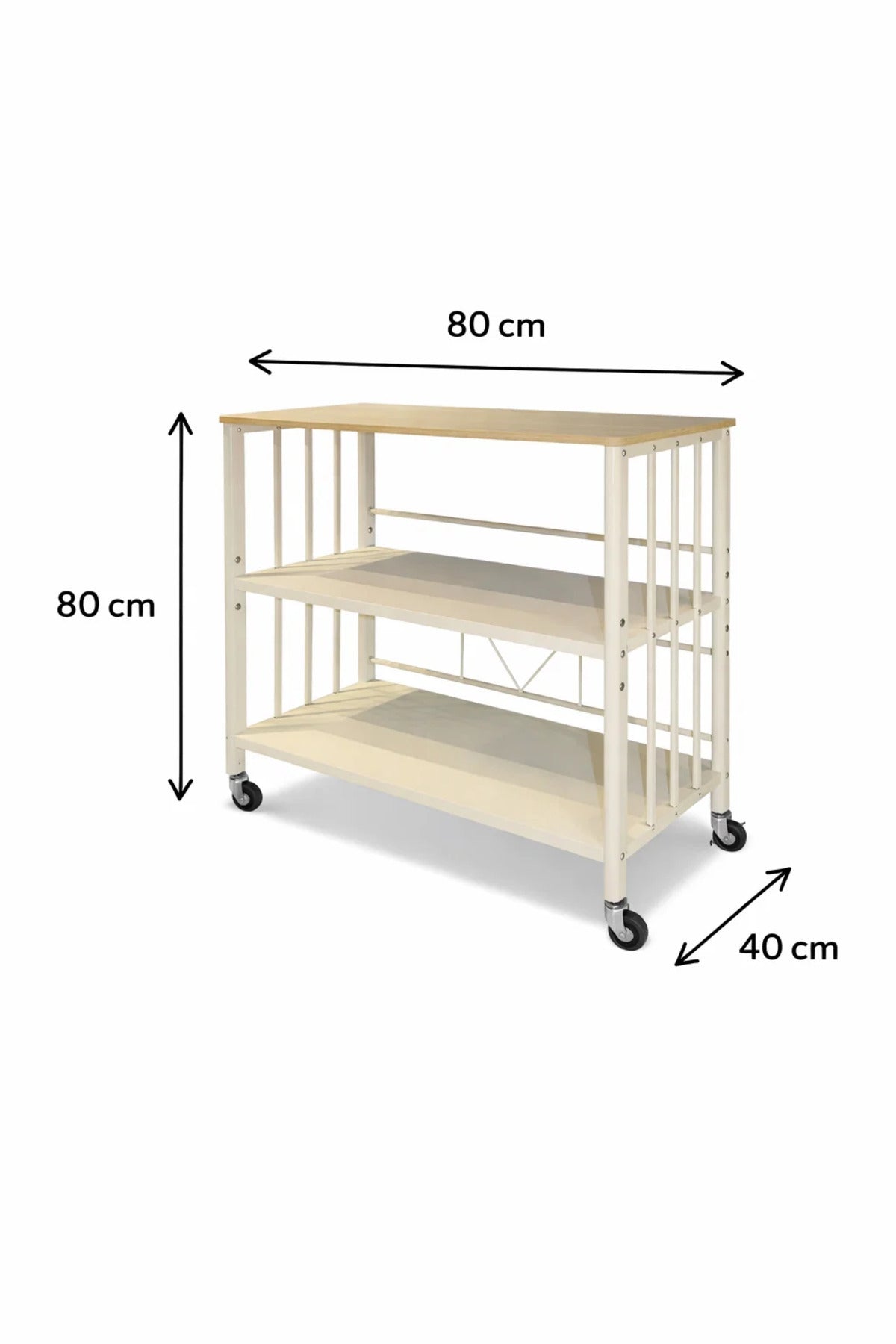 Light Wood 3-Tier Rolling Storage Shelf 80_40_80 cm