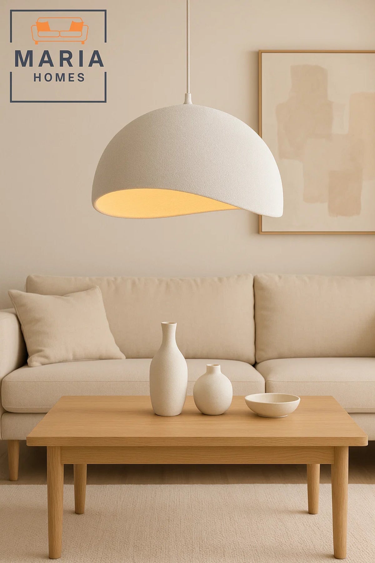Large Curved White Dome Pendant Light