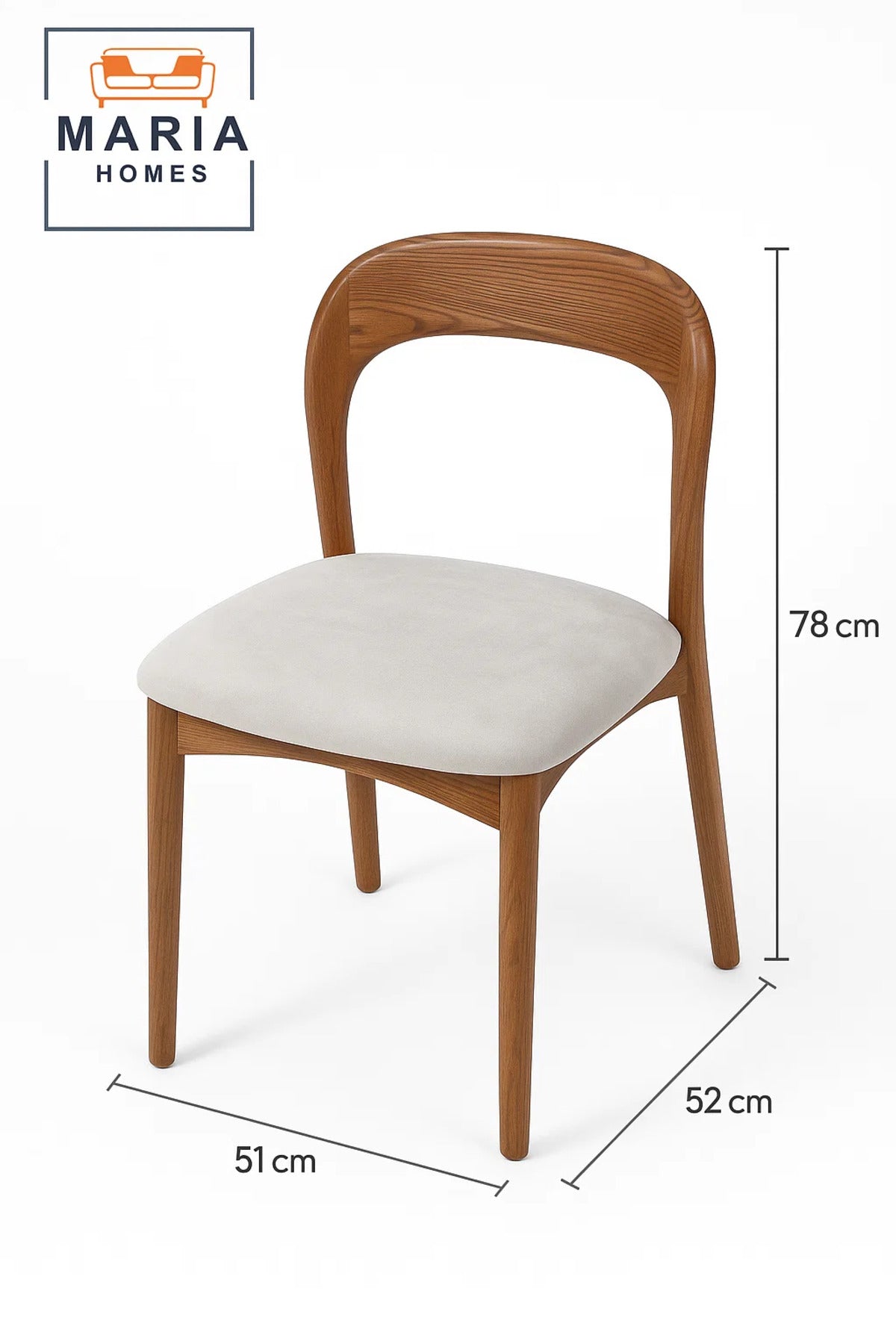 Modern Wooden Dining Chair with Curved Backrest and Light Grey Velvet Cushion Ð Minimalist Comfort