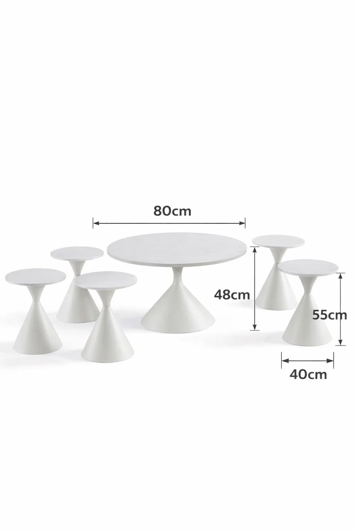 Modern White Coffee Table Set 1+6 √ê 7 Pieces Round Center Table with 6 Side Tables