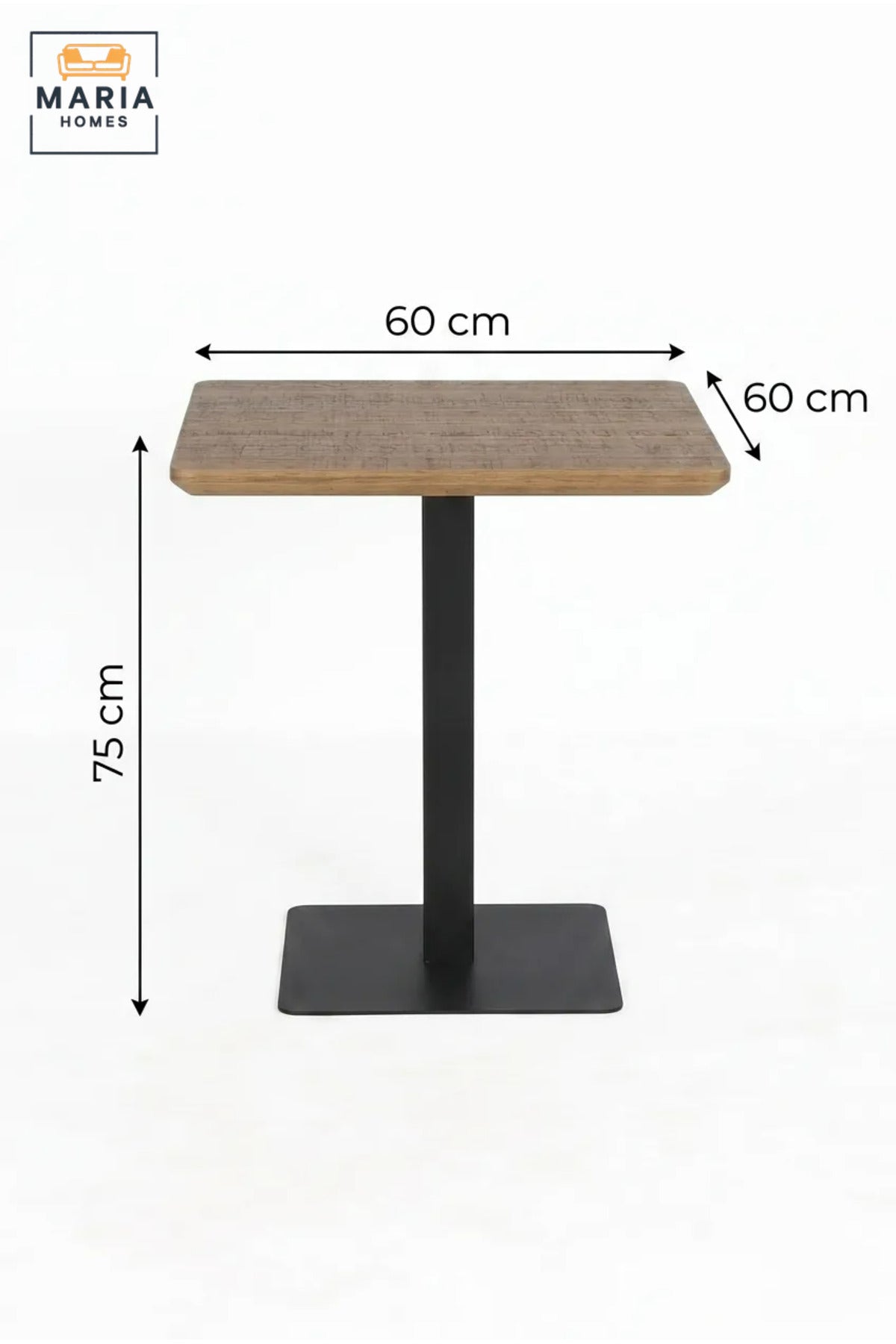 Modern Square Café Table with Wood-Effect Top and Black Pedestal Base for Coffee Shop, Restaurant, Bistro, Hotel and Indoor Dining Area
