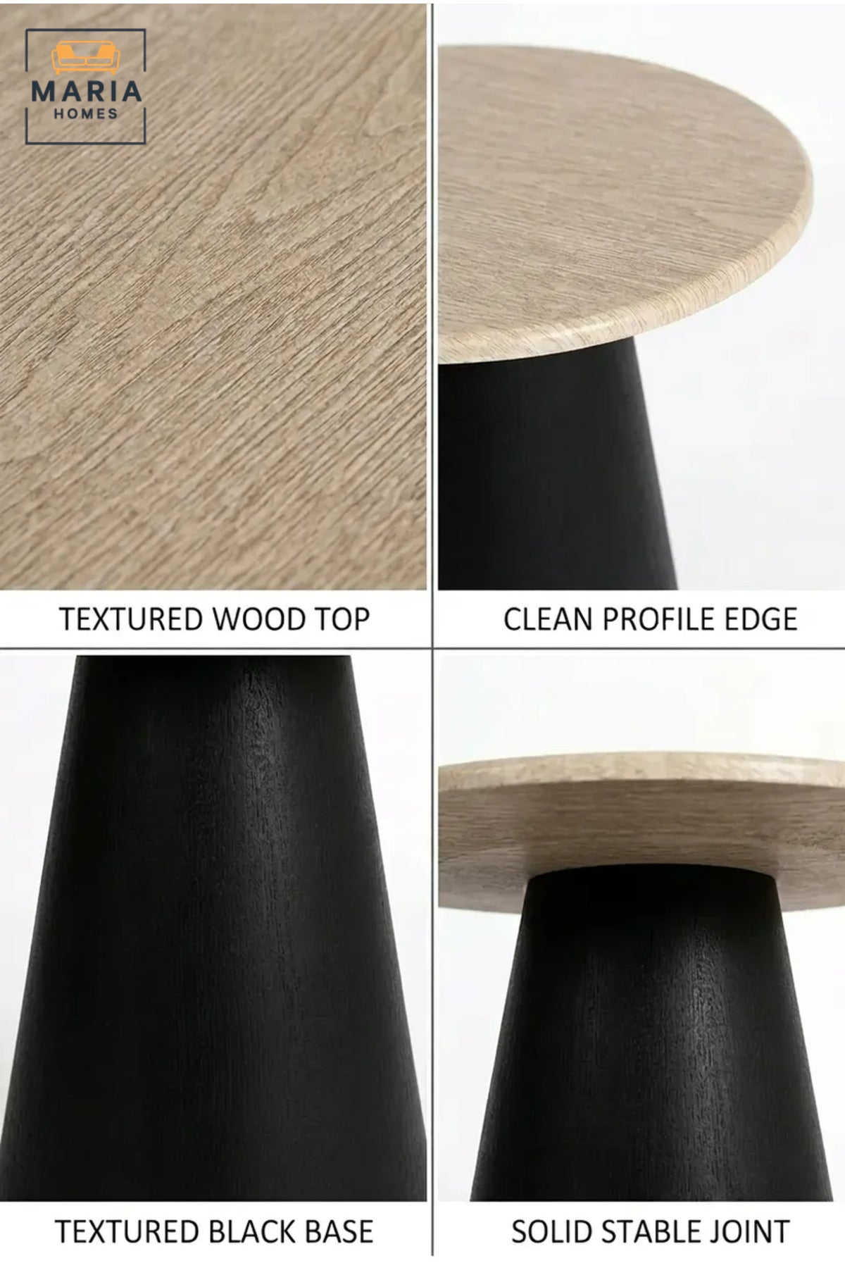 Modern Round Side Table with Marble-Effect Top & Cone Pedestal Base, Contemporary End Table for Living Room, Bedroom & Lounge