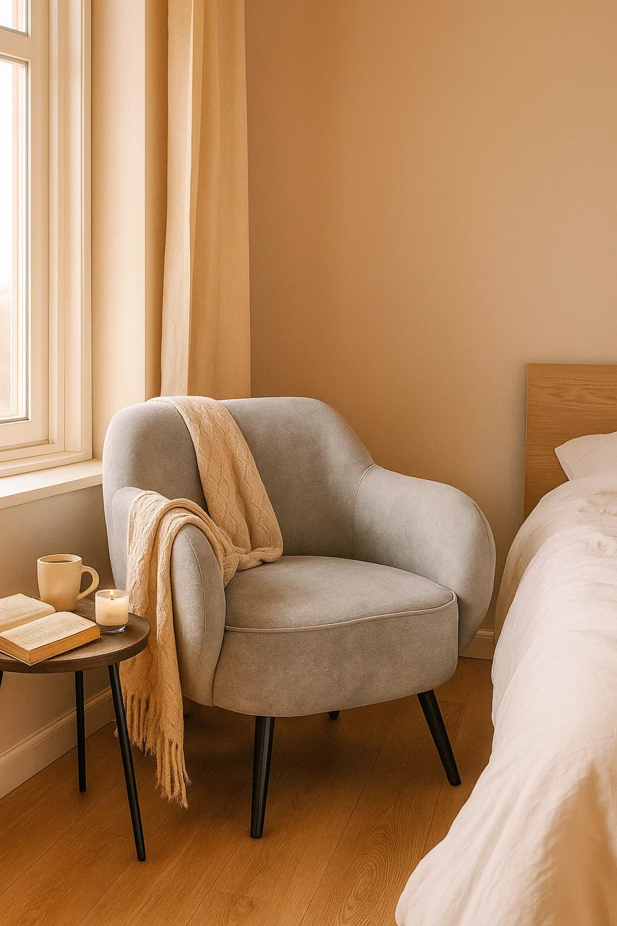 Light Grey Fabric Armchair, Comfy Lounge Chair for Living Room, Office Cabin & Reading Corner