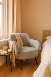 Light Grey Fabric Armchair, Comfy Lounge Chair for Living Room, Office Cabin & Reading Corner