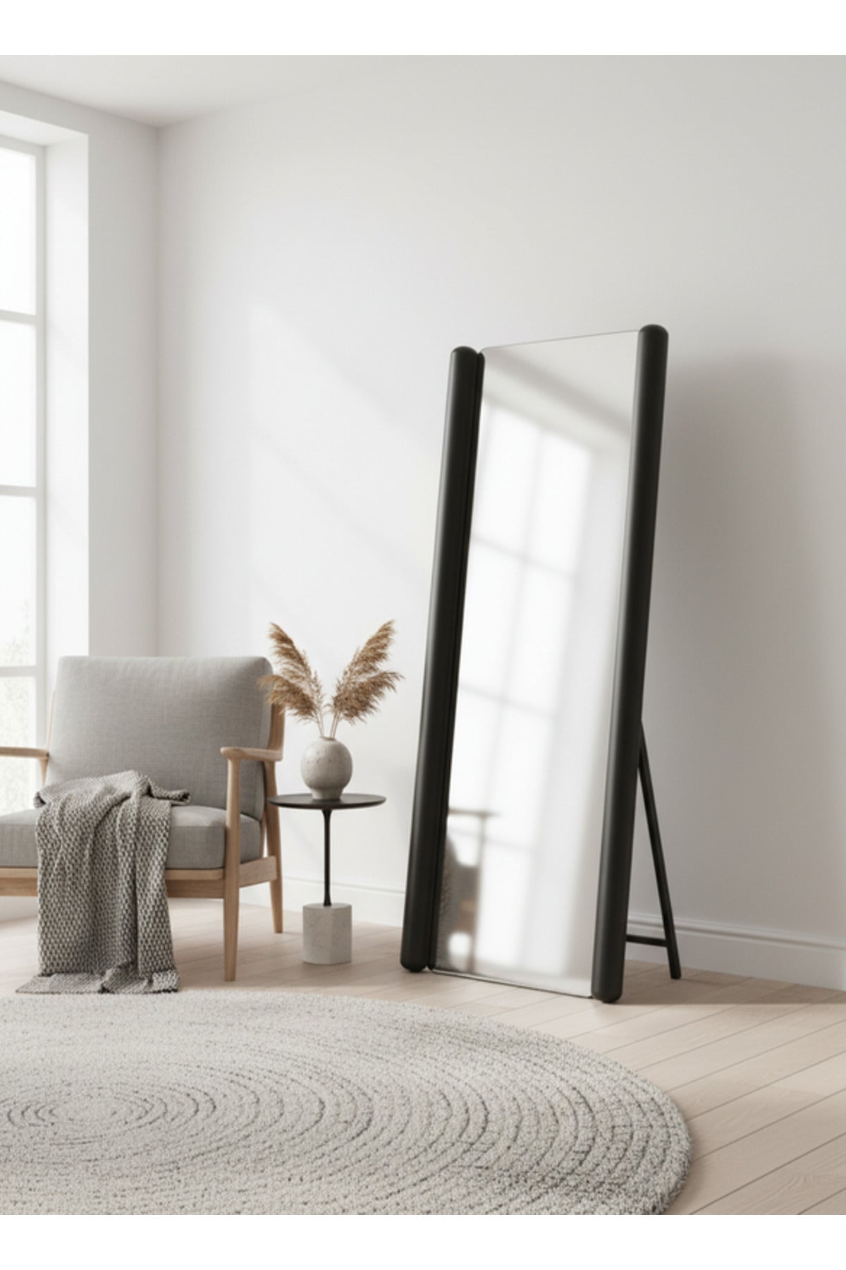 Black Frame Floor Mirror Full Length Standing Mirror for Bedroom Decor