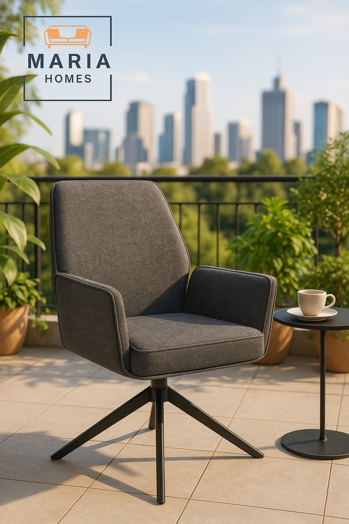 Ergonomic Grey Swivel Dining Chair with Armrests Modern Fabric Accent Chair for Home