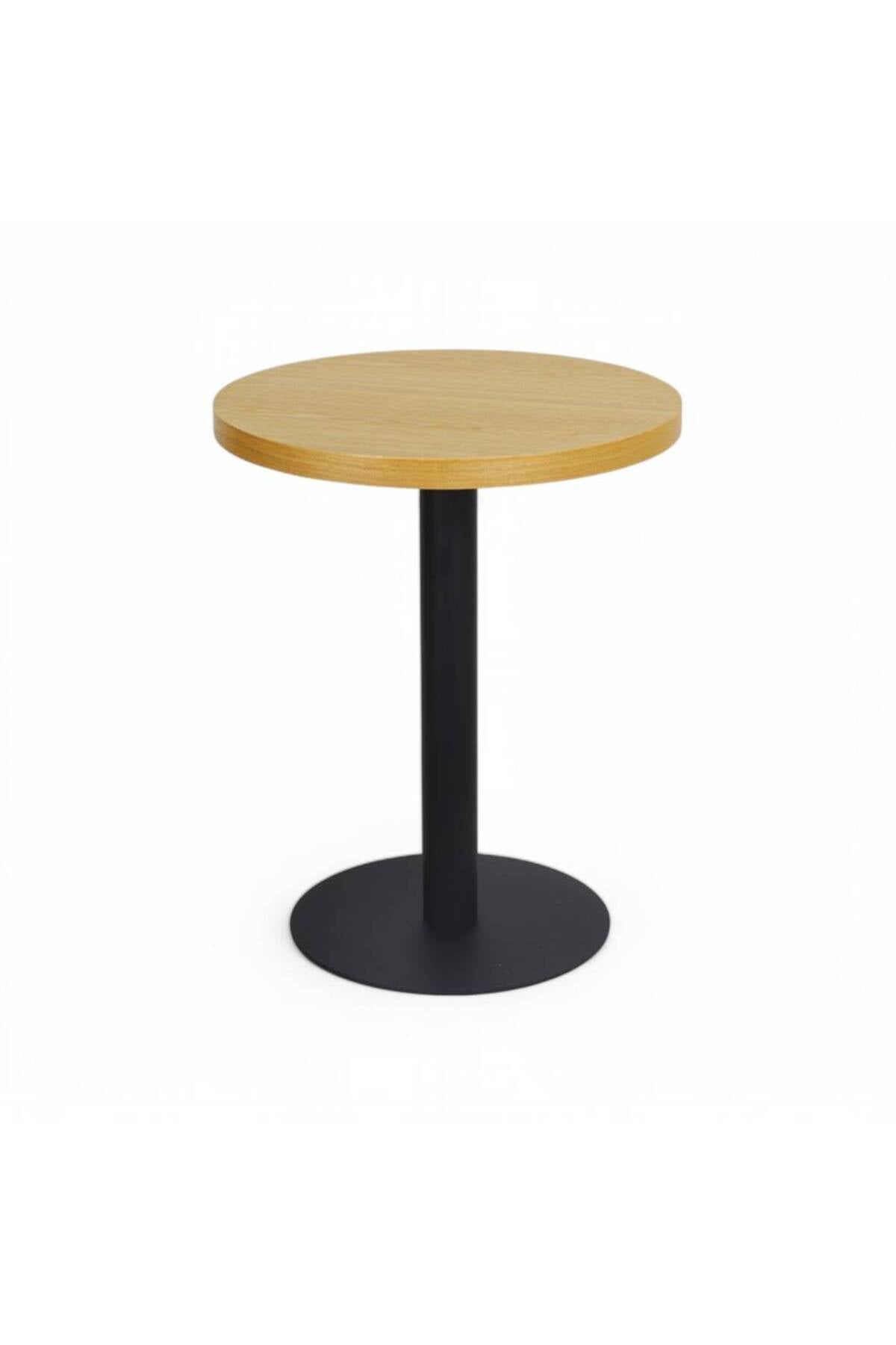 Round Black wood Pedestal CafŽ Table with Wooden Top