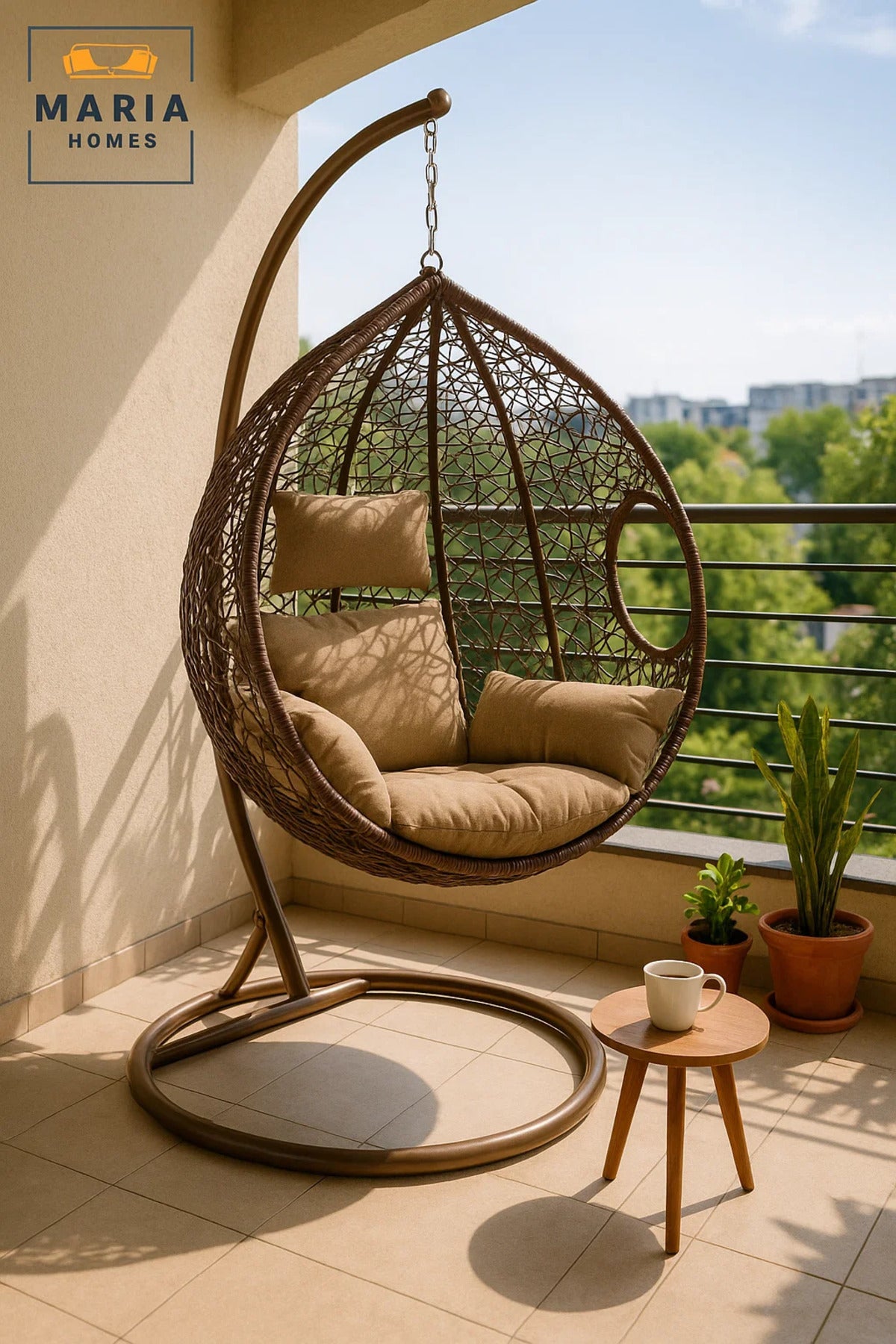 Rattan Hanging Egg Chair with Stand for Indoor Outdoor Garden Patio | Comfortable Wicker Swing