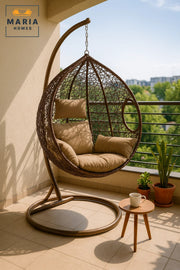 Rattan Hanging Egg Chair with Stand for Indoor Outdoor Garden Patio | Comfortable Wicker Swing