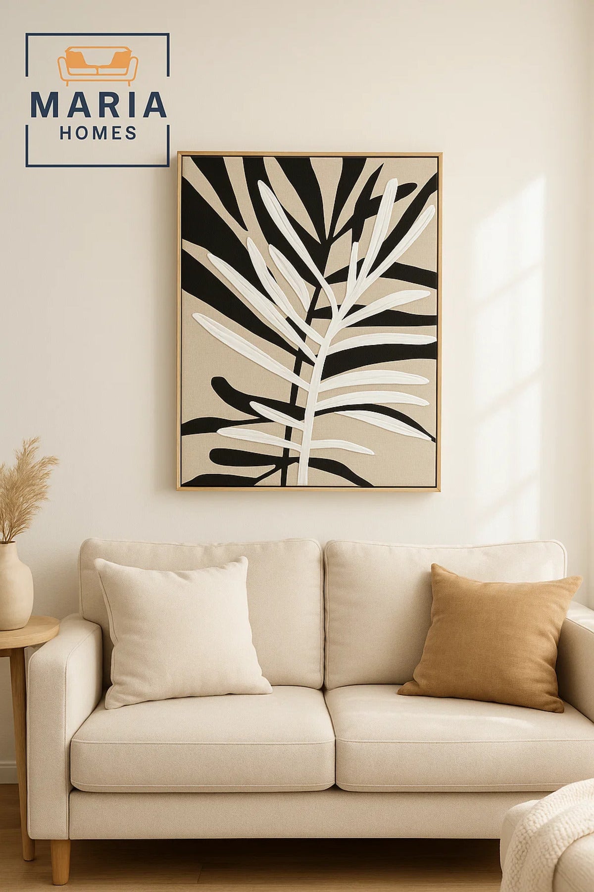 Textured Botanical Wall Art with Black and White Leaf Design-size80*120 CM