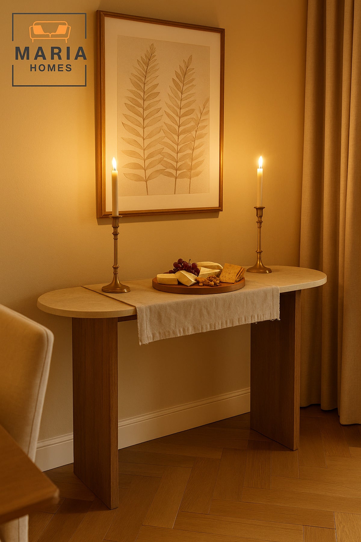 Marble Console Table 140_40_80 cm Ð Modern Entryway Table with Brown Wooden Legs