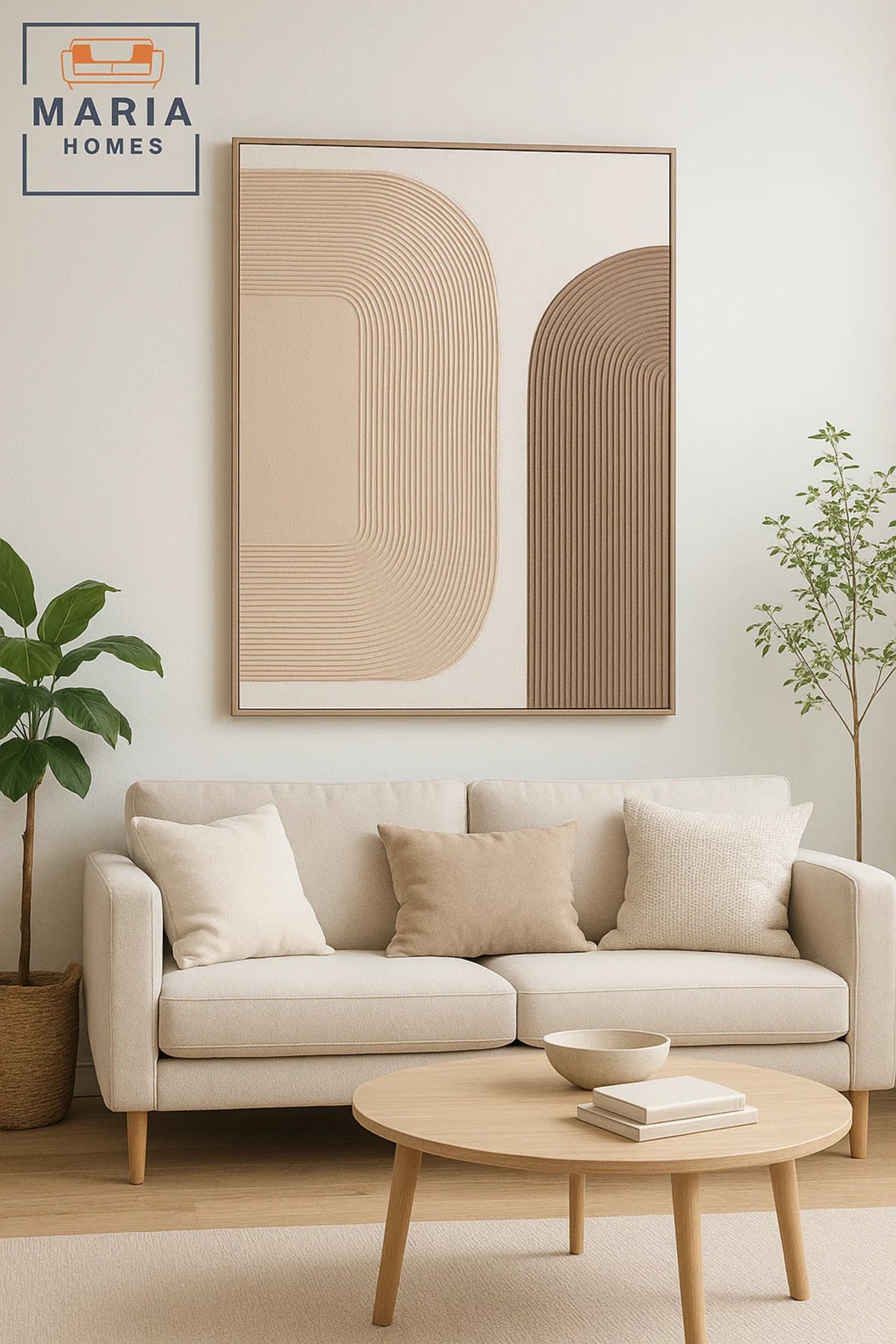 Neutral Textured Abstract Wall Art Ð Modern Curved Line Decor for Living Room & Bedroom - 100*150CM