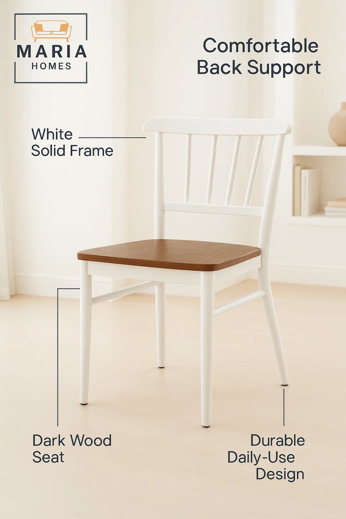 Modern Dining Chair Ð White Frame with Wooden Seat for Kitchen & Dining Room
