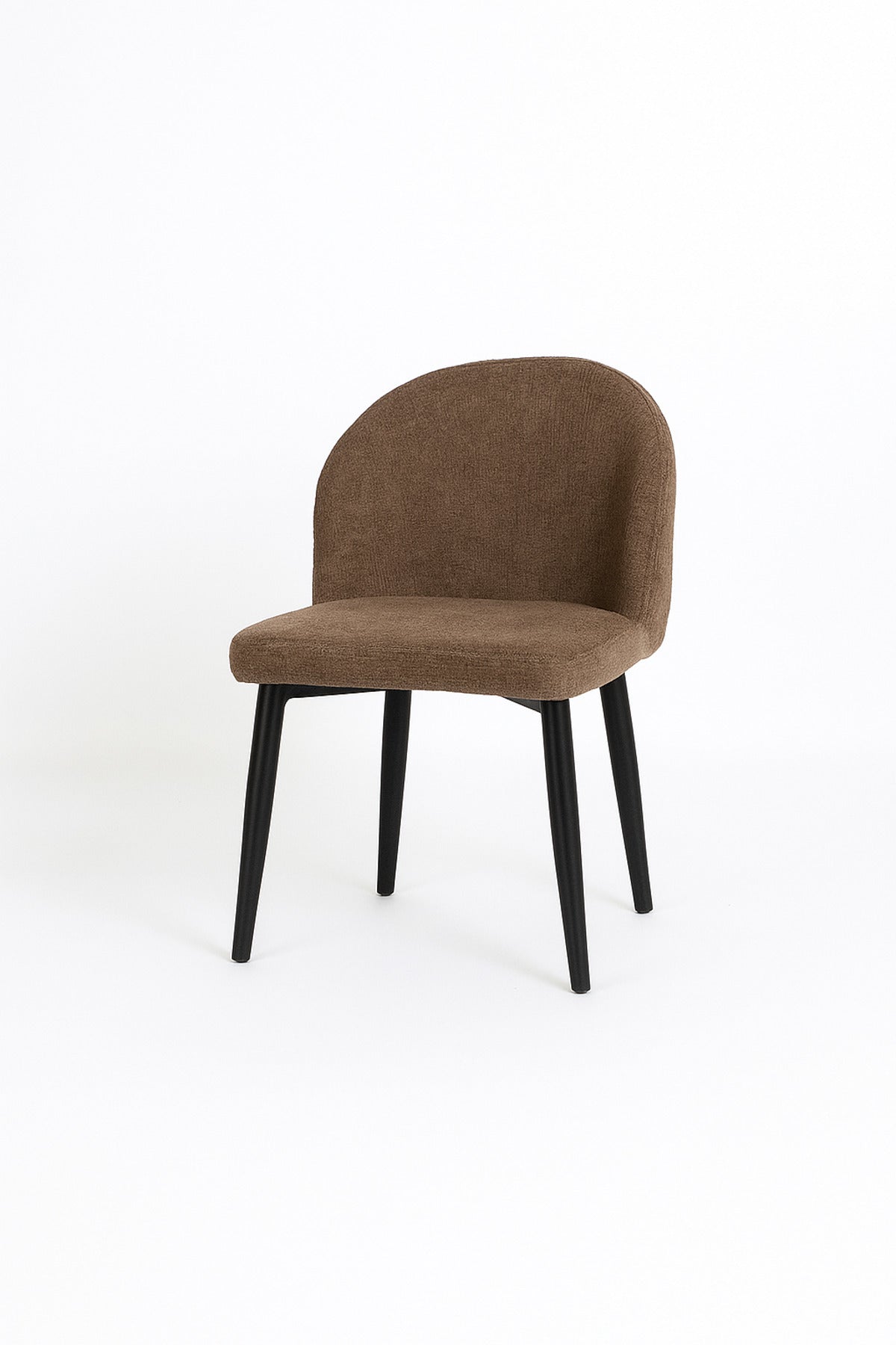 Brown Fabric Dining Chair Modern Upholstered Curved Back Chair with Black Metal Legs for Dining Room