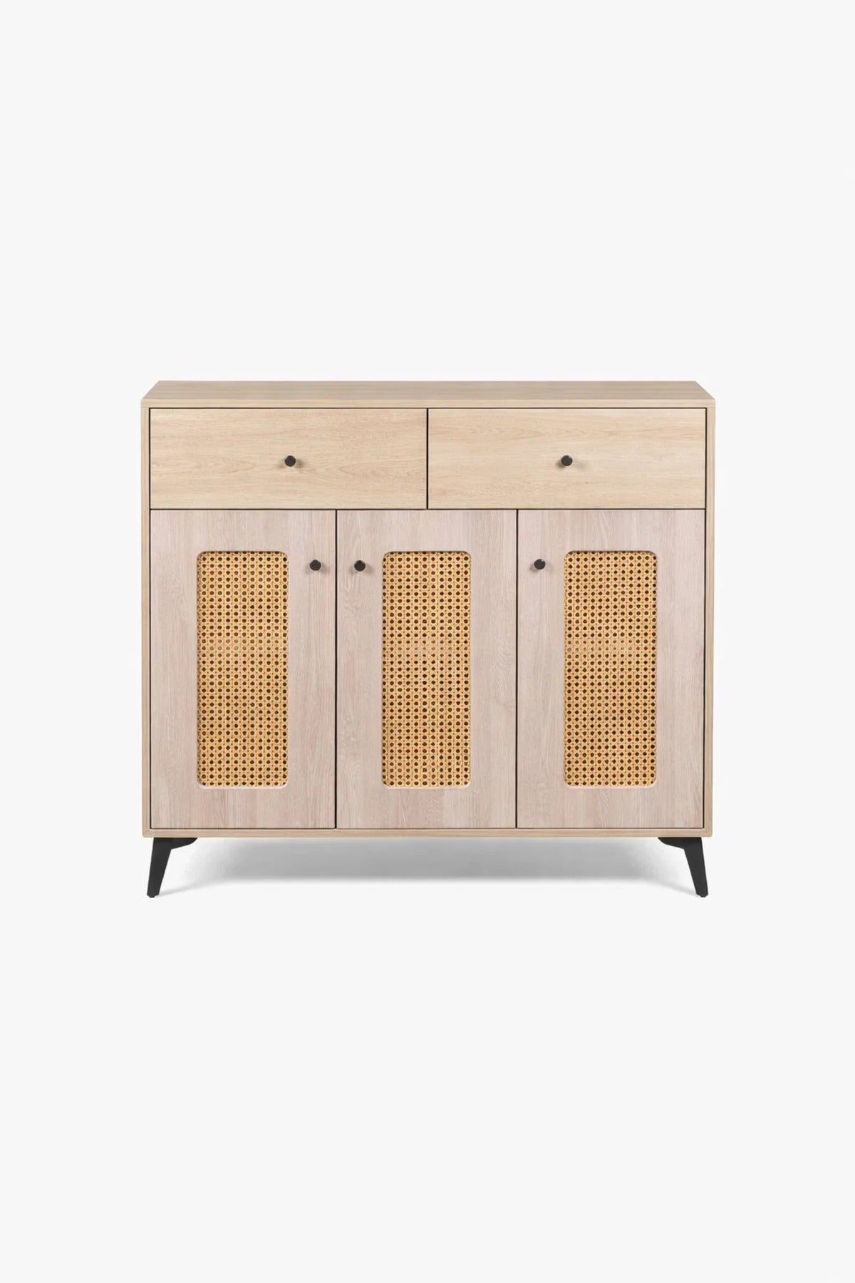 Wooden Shoe Cabinet with Rattan Doors and Drawers - Modern Storage Console for Hallway Entryway