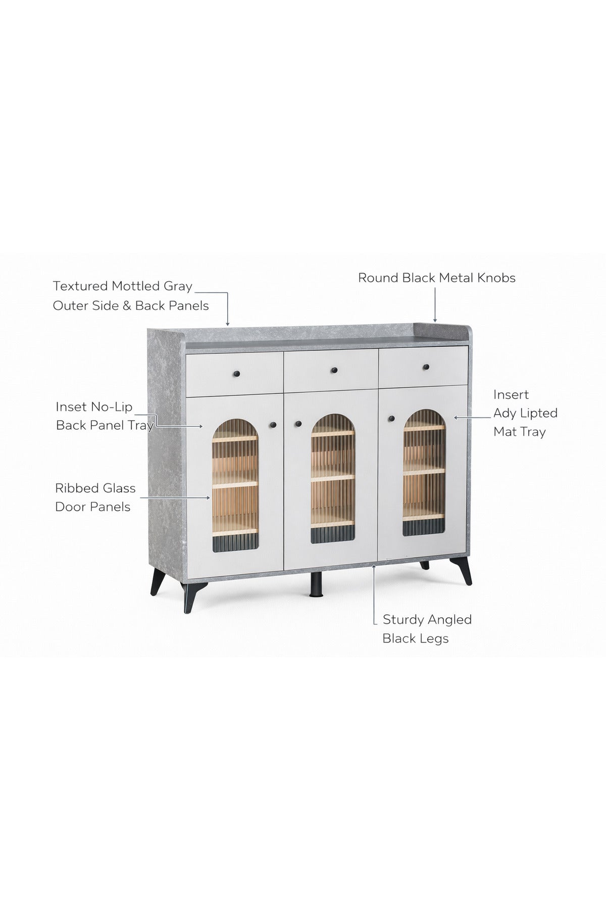 Modern Grey Sideboard Cabinet with Glass Doors & LED Display Shelves