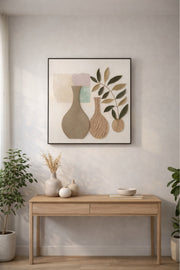 Modern Vase and Leaves Decorative Wall Art Panel for Living Room Office 100x100cm
