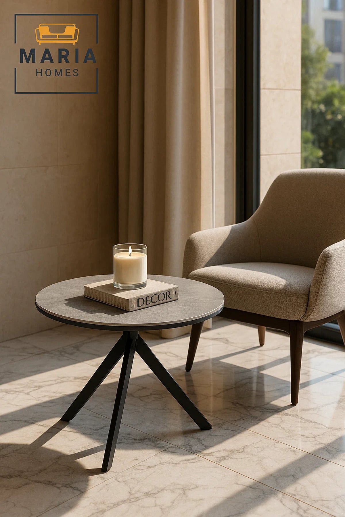 Round Grey Marble Dining Table √ê Modern Caf≈Ω, Restaurant, Office & Home Metal Furniture 60_60_60 cm