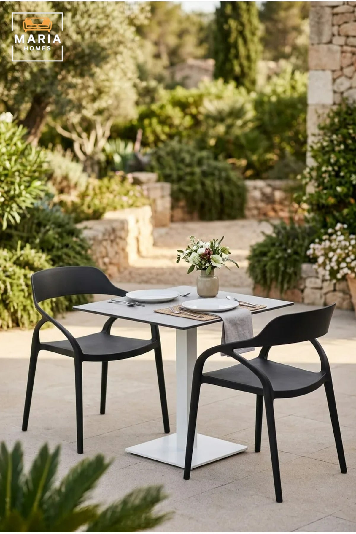 Modern Black Outdoor Armchair – Stackable Patio Dining Chair for Garden, Balcony, Café & Terrace