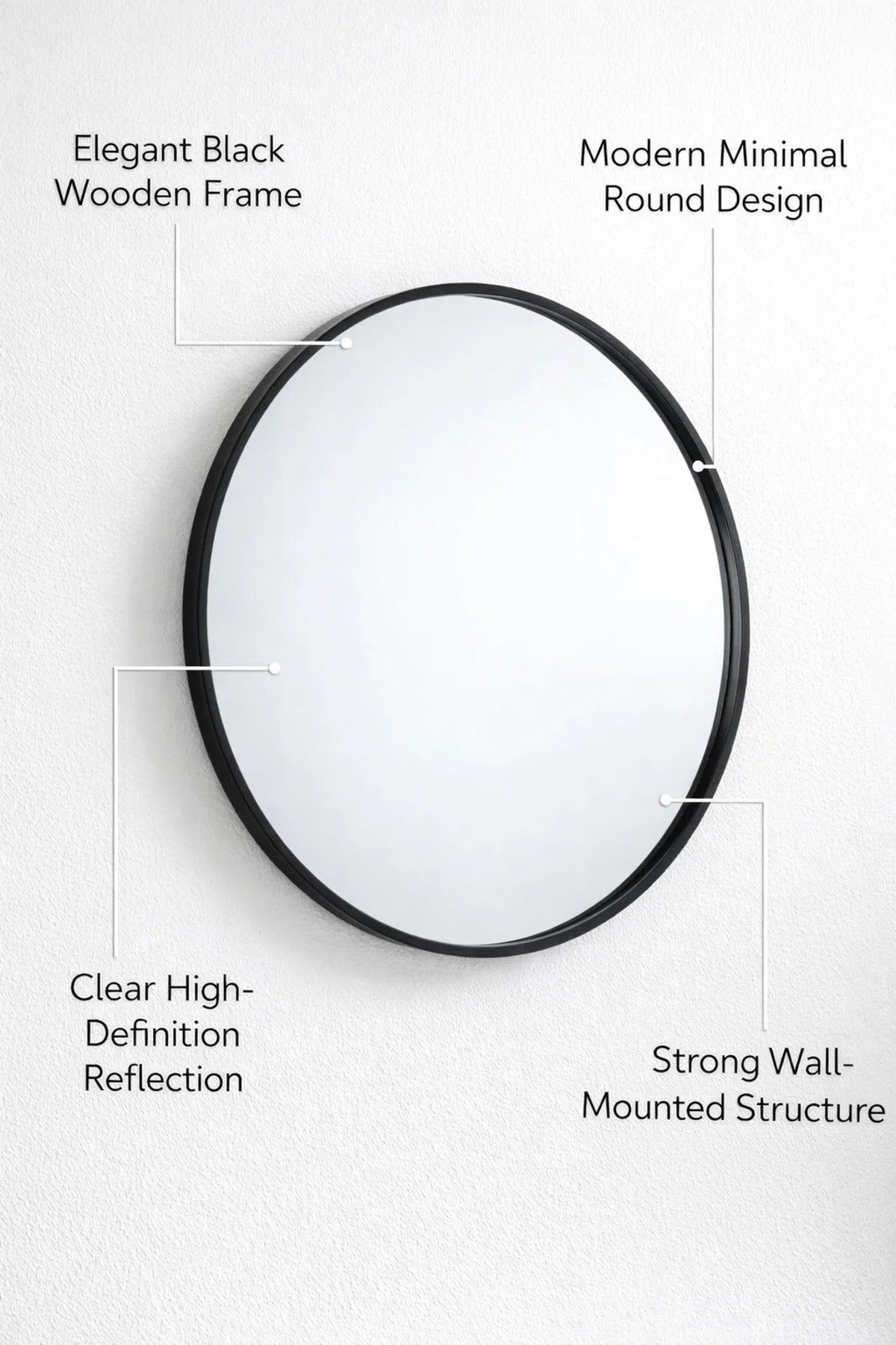 Modern Round Wall Mirror with Black Frame for Bathroom & Living Room