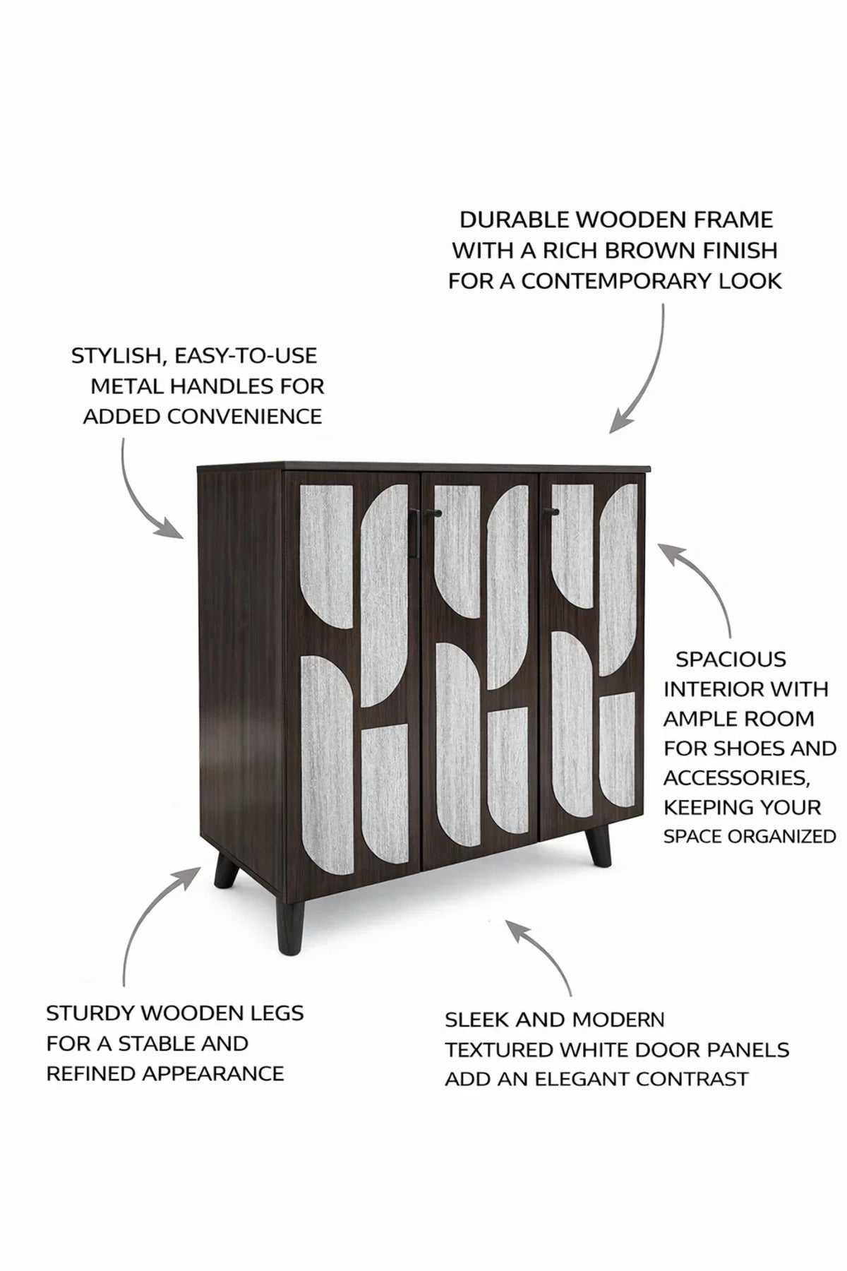 Brown & Grey Shoe Cabinet 90_34_91 cm √ê Modern Shoe Organizer with Decorative Doors