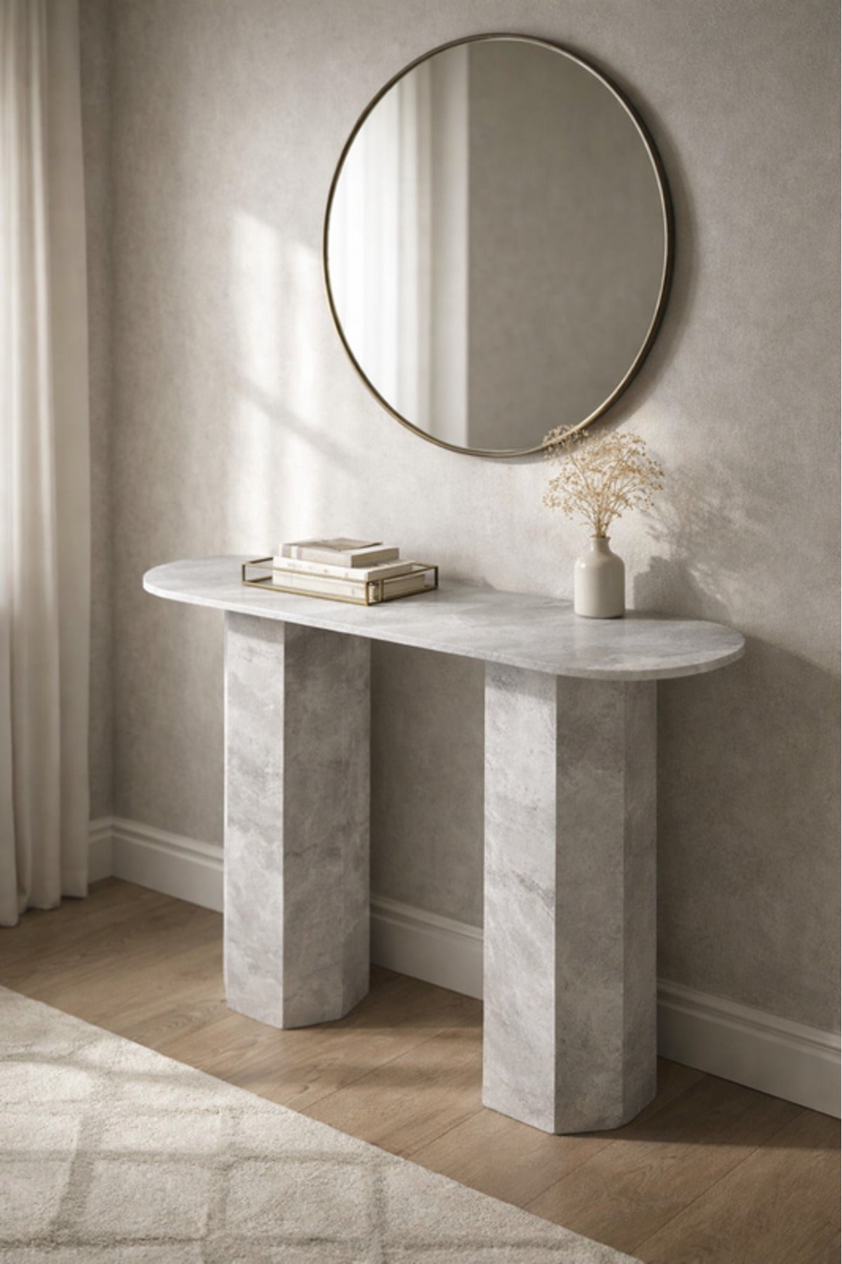 Grey Marble Console Table Modern Hallway Entryway grey marble console