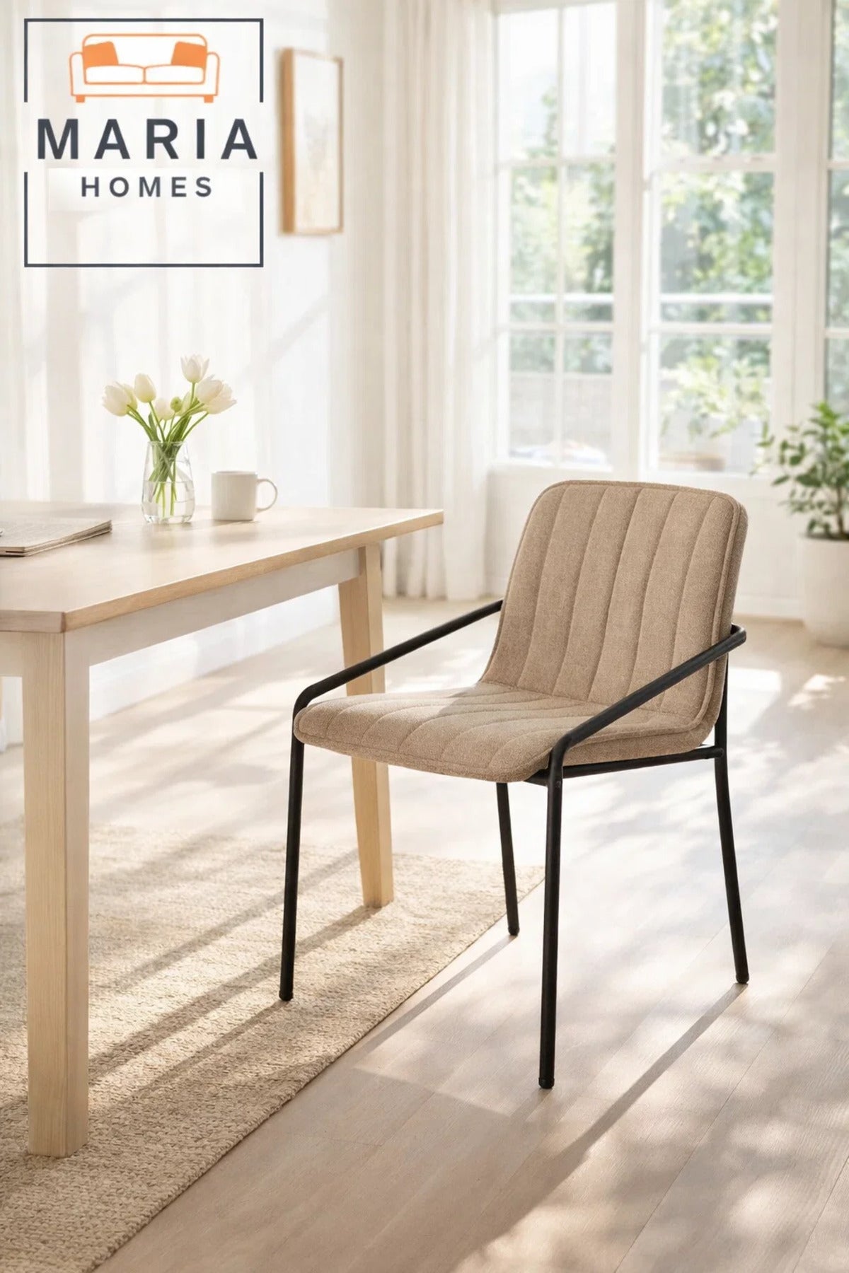Khaki Upholstered Dining Chair with Black Metal Frame Ð Modern Accent Chair